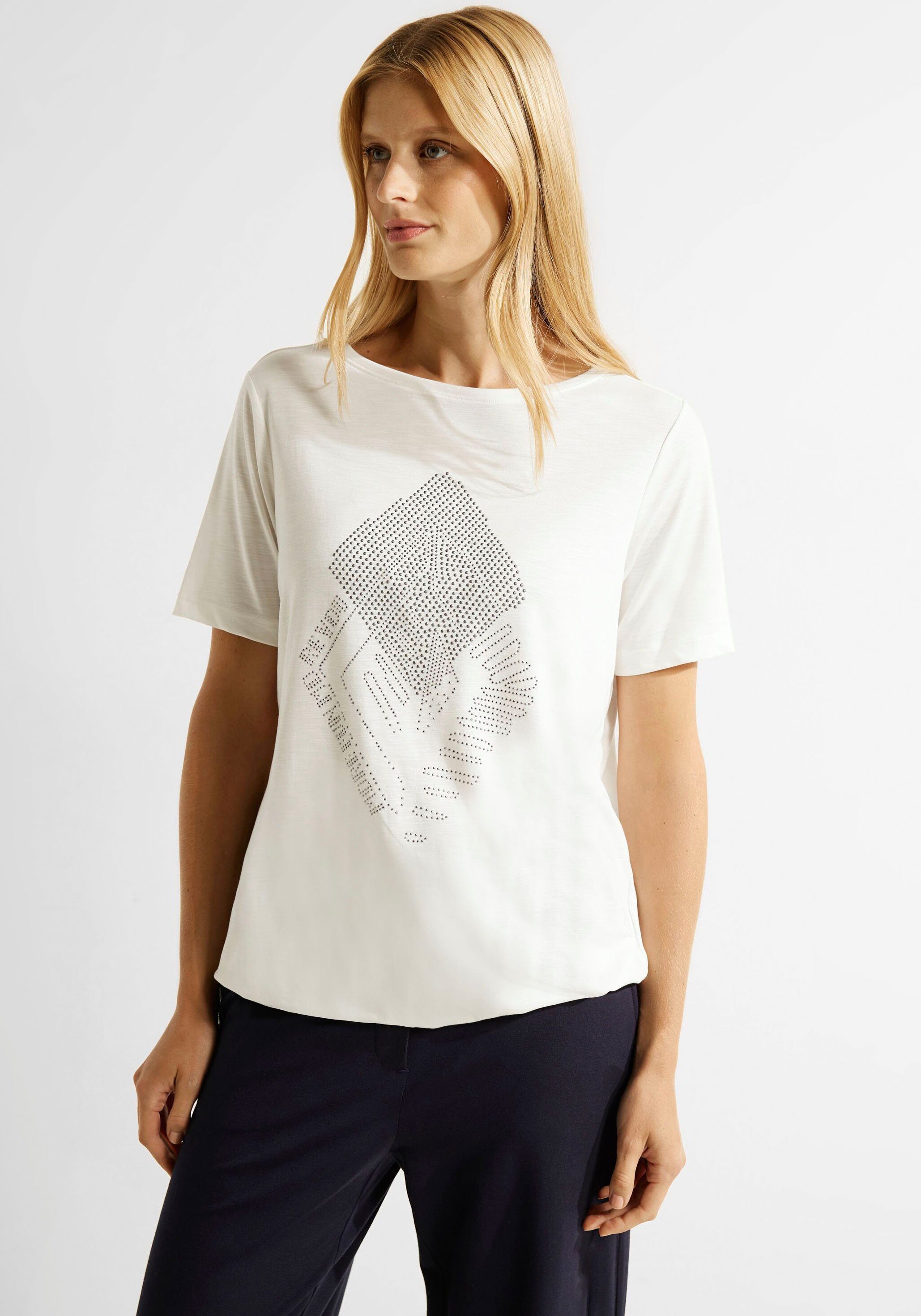 Cecil T-Shirt mit Steinchendetails vanilla white