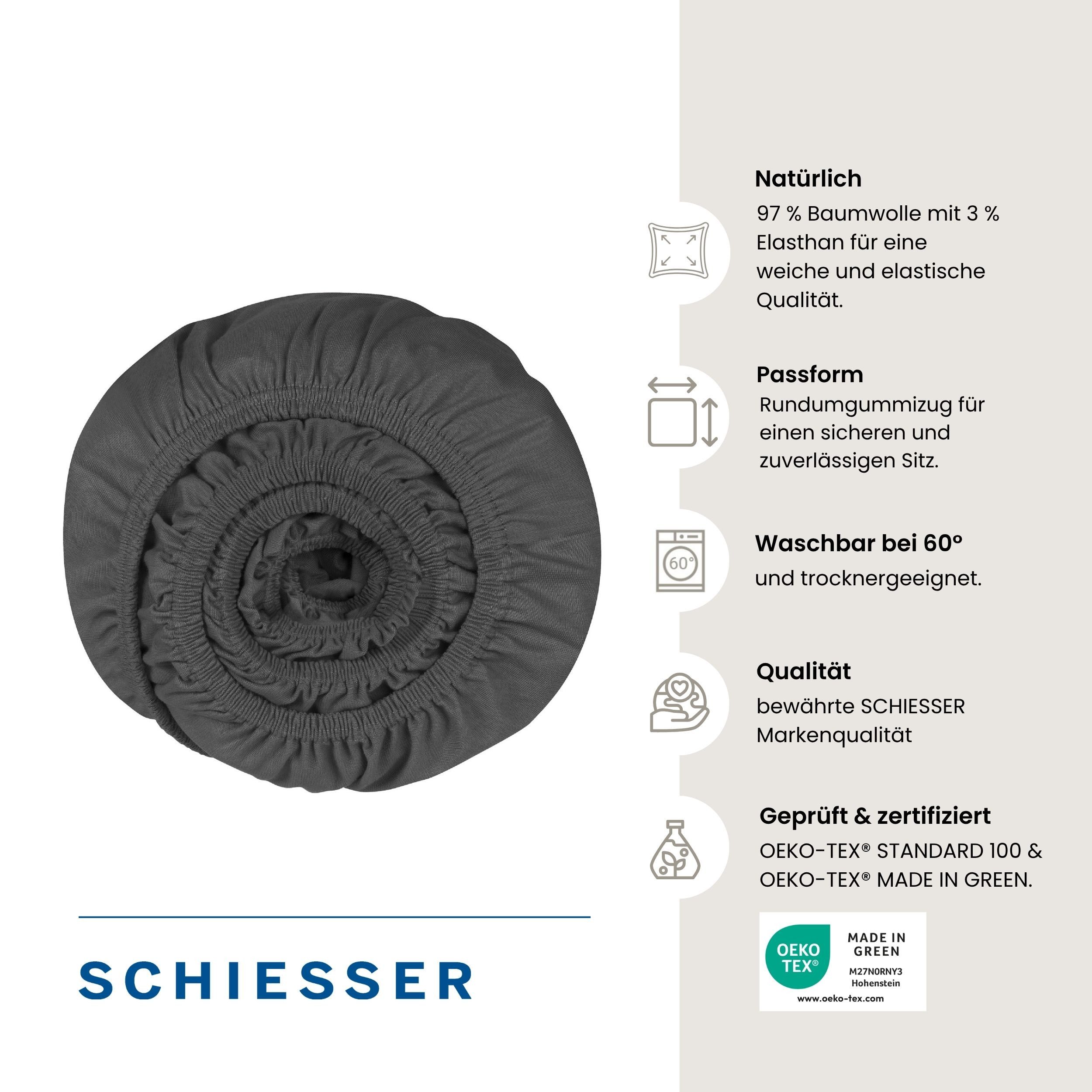 Schiesser Spannbettlaken Elli aus weicher Baumwolle mit Elasthananteil für flexiblen Sitz, Jersey-Elasthan, Gummizug: rundum, (1 Stück), für hohe Matratzen und  – Bild 2 von 5