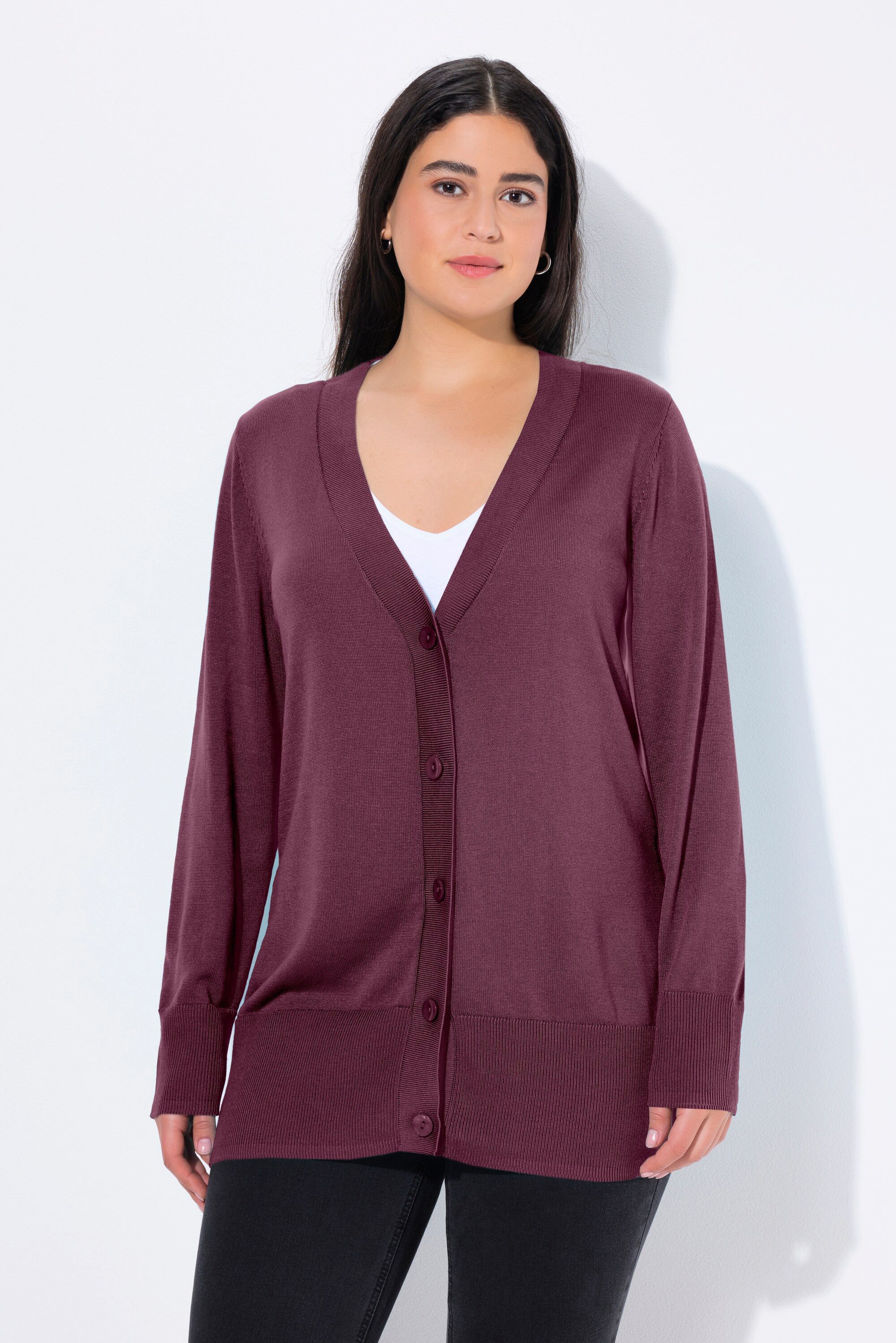 Ulla Popken Strickjacke Strickjacke V-Ausschnitt Knopfleiste Feinstrick