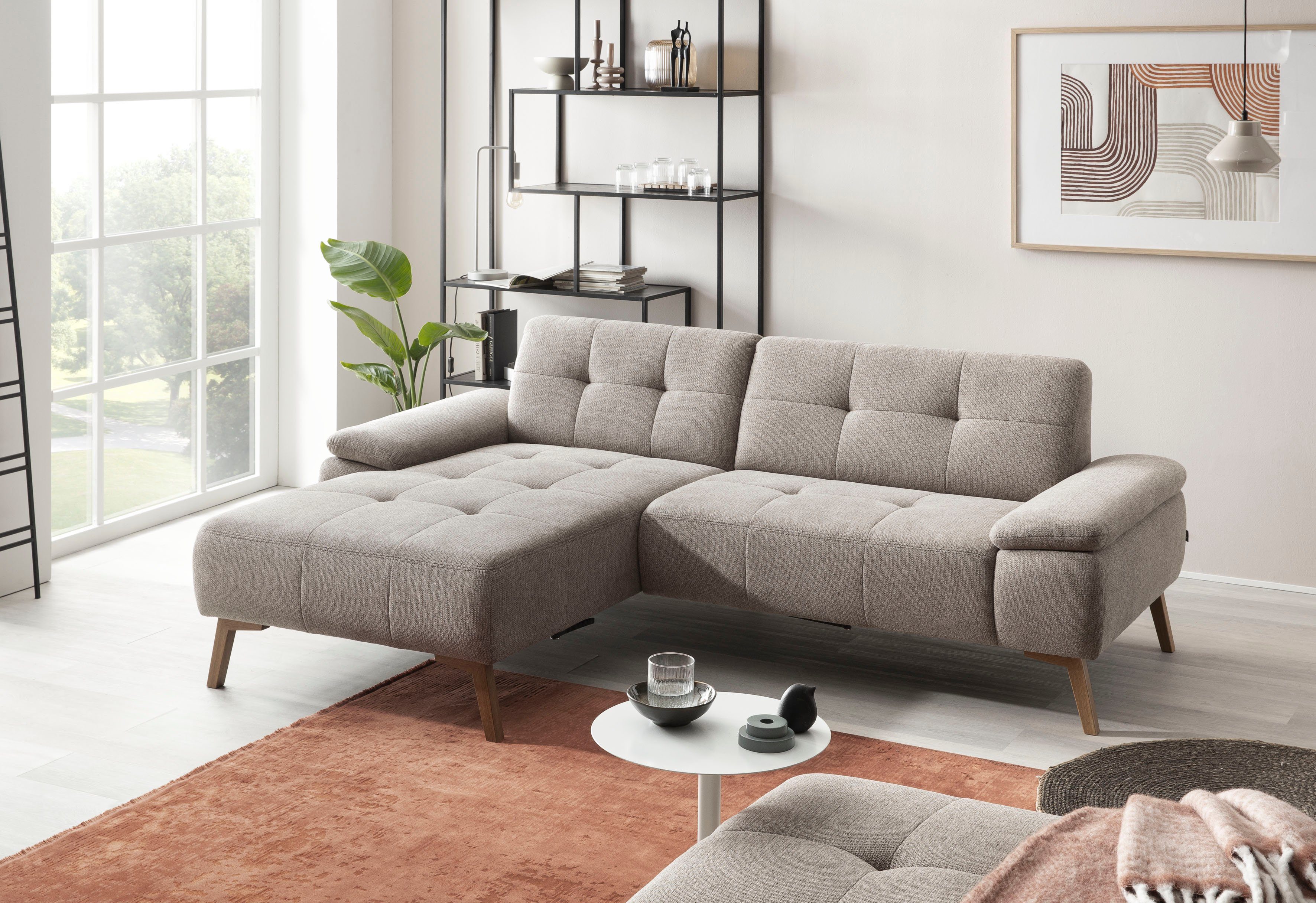 exxpo - sofa fashion Ecksofa, im skandinavischen Design mit Steppung und  Holzfüßen