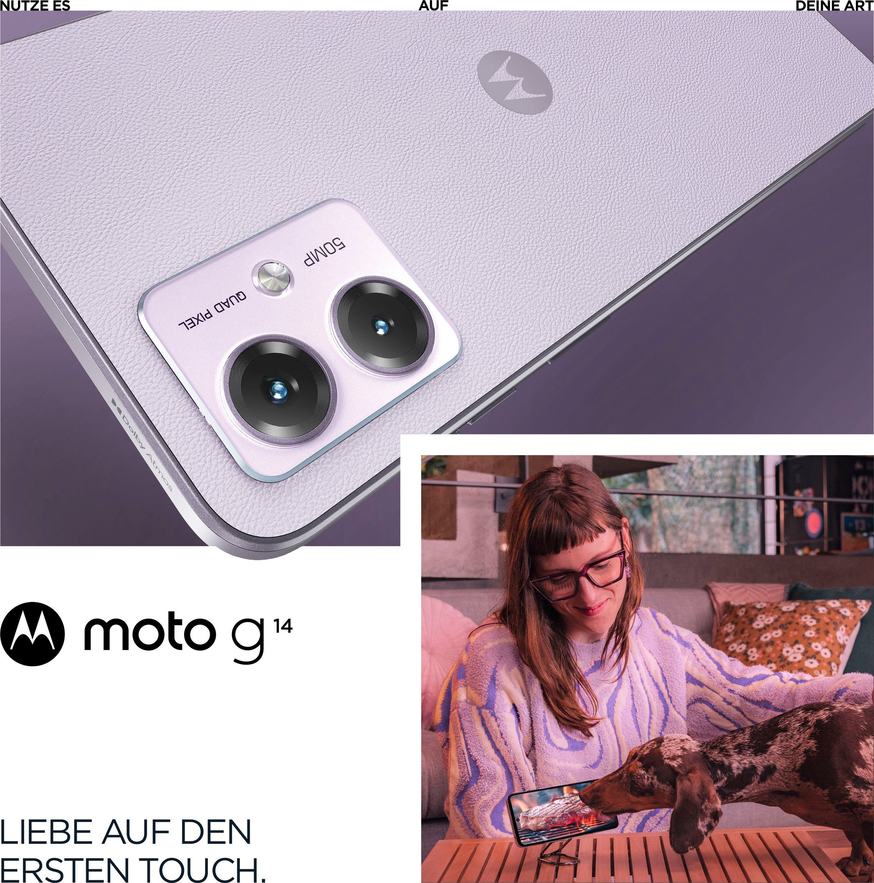 Zoll, (16,51 Motorola Pale moto Kamera) g14 GB 50 Speicherplatz, Smartphone Lilac cm/6,5 MP 128