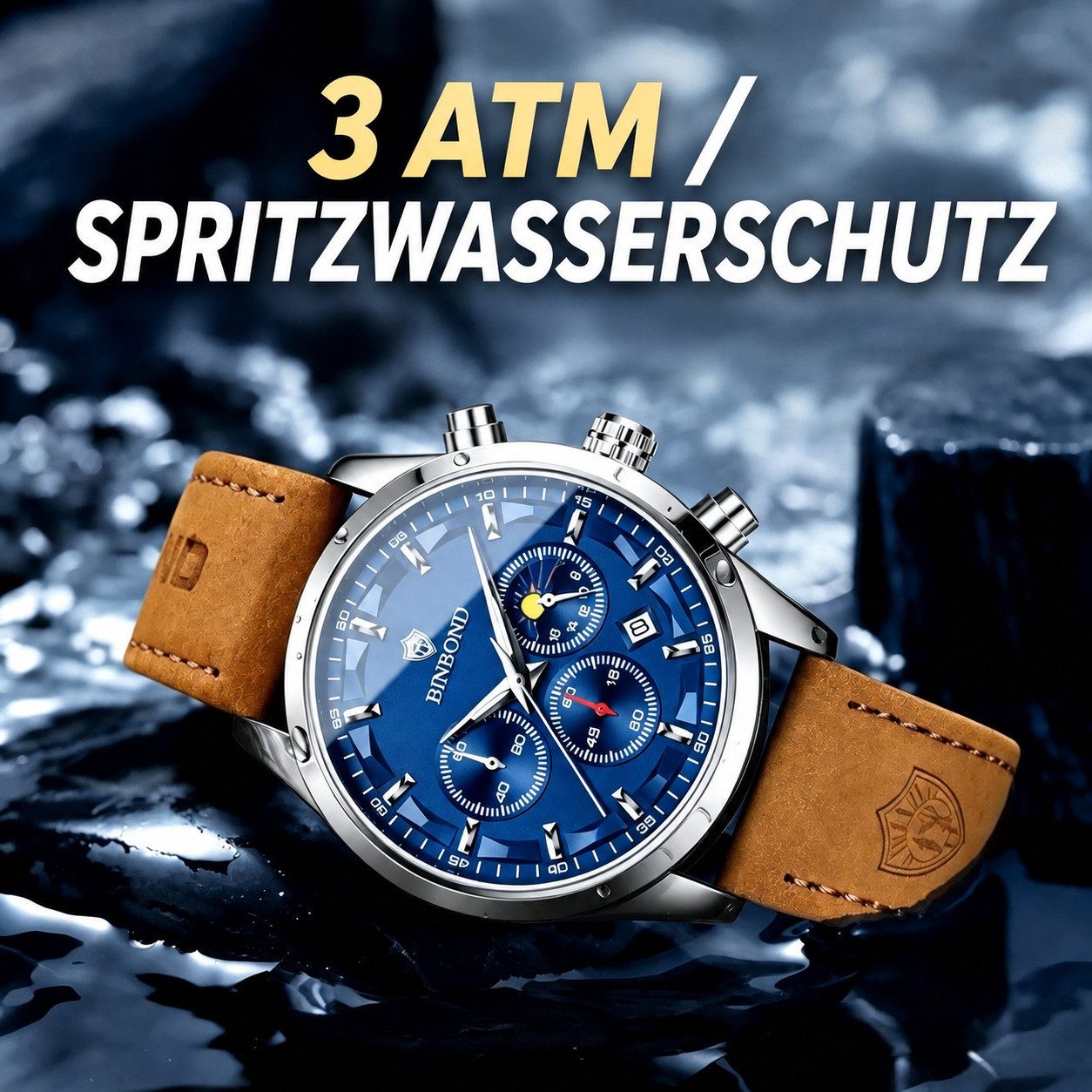 Toomoke Quarzuhr für Herren, Armbanduhr mit Lederband und Datumsanzeige, (Businessuhr mit blauem Zifferblatt, Analoguhr für Alltag und Freizeit), Blaues Zifferb – Bild 5 von 5