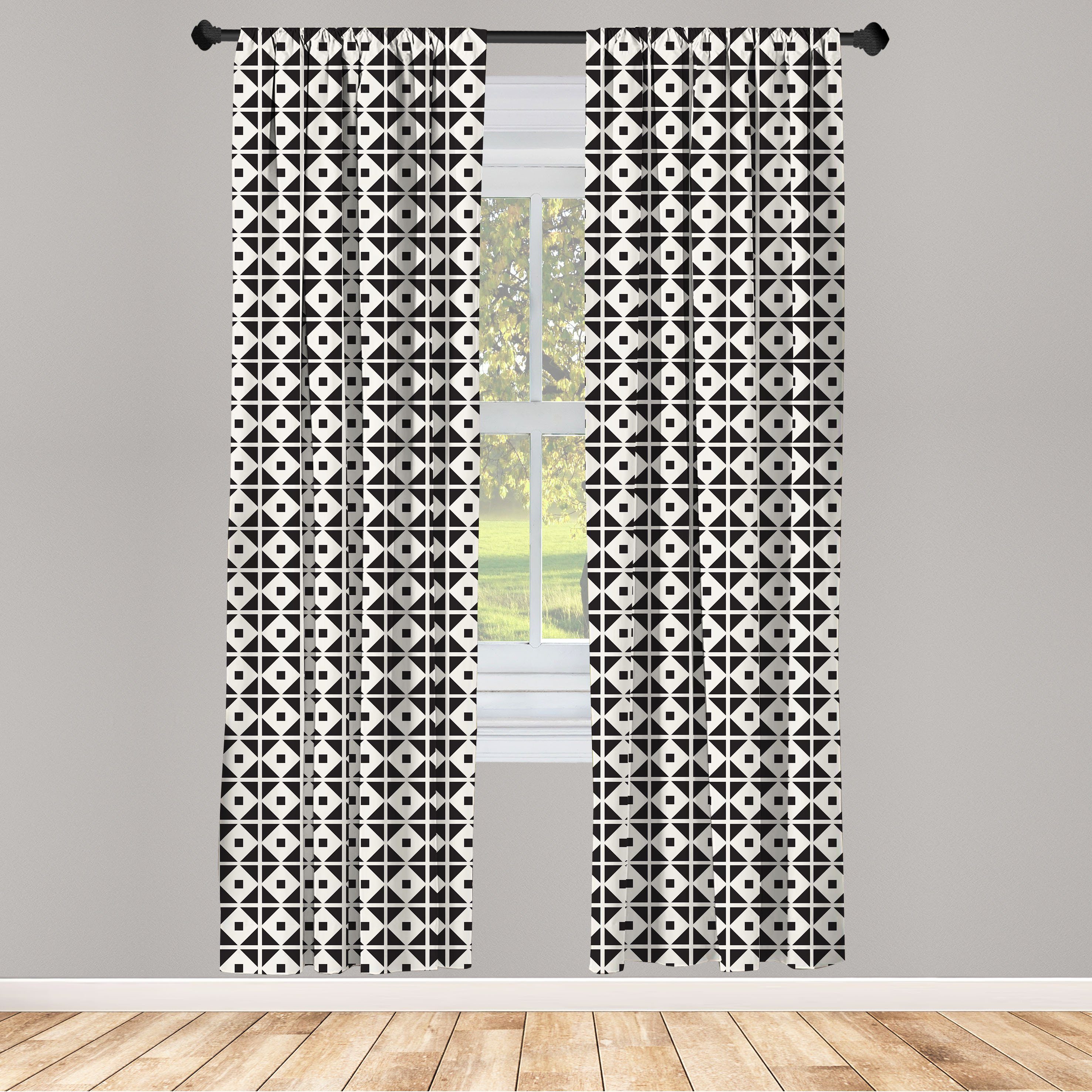 Gardine Vorhang für Retro Wohnzimmer Schlafzimmer Abakuhaus, Dekor, Monochrom Abstract Squares Microfaser