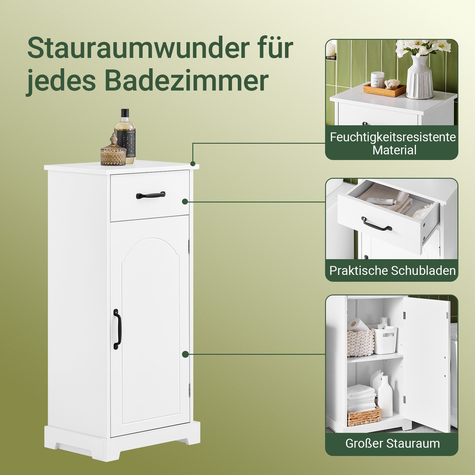 SoBuy Badkommode BZR207, Badezimmerschrank Badschrank Beistellschrank, Badschrank schmal, Badmöbel für kleine Badezimmer, verstellbare Ablage