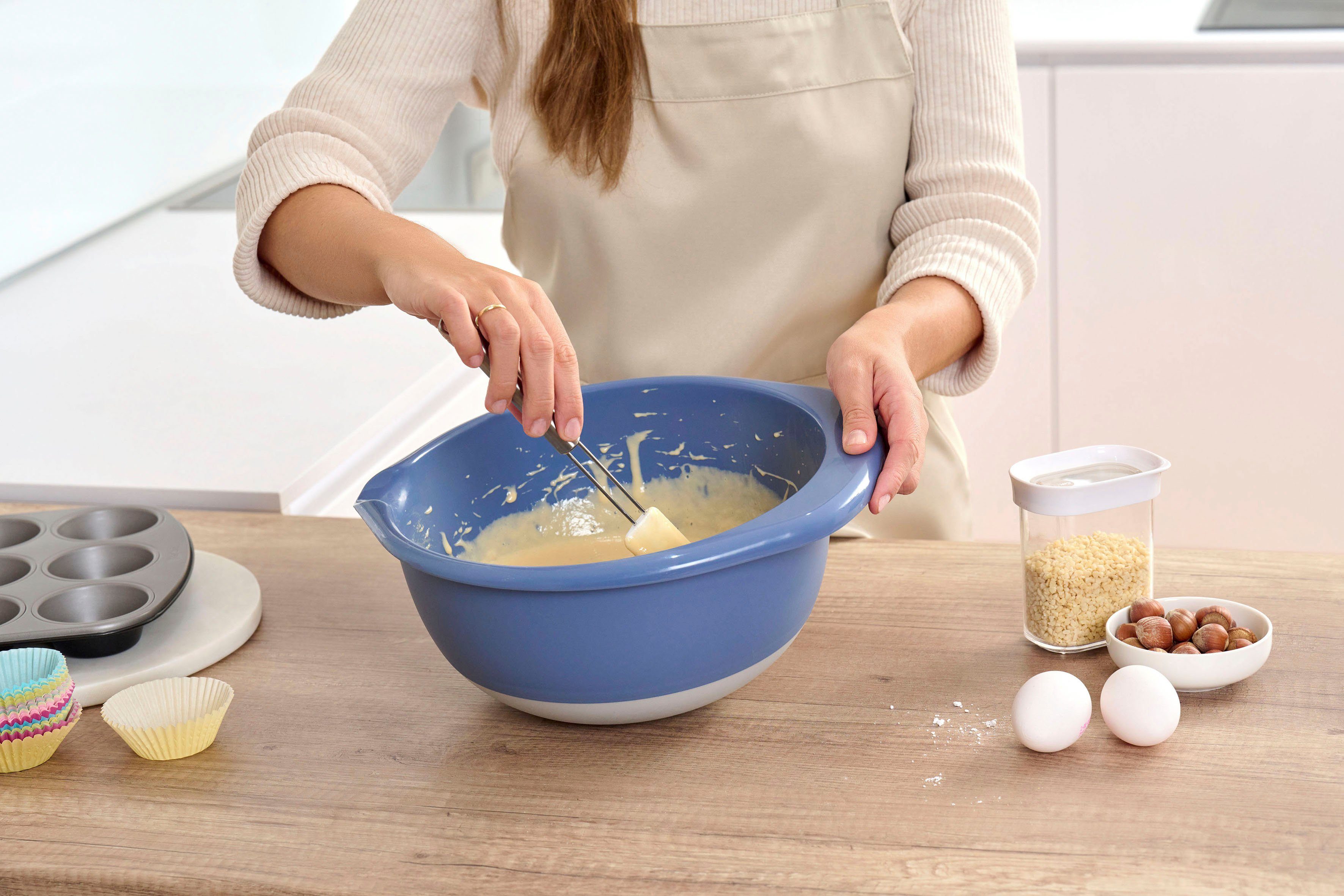 Emsa Rührschüssel K324S3 Prep&Bake, Kunststoff, (Set, 3-tlg), rutschfester Boden, Ausgießlippe für präzises Ausgießen, 1,4/2,8/4,7 L