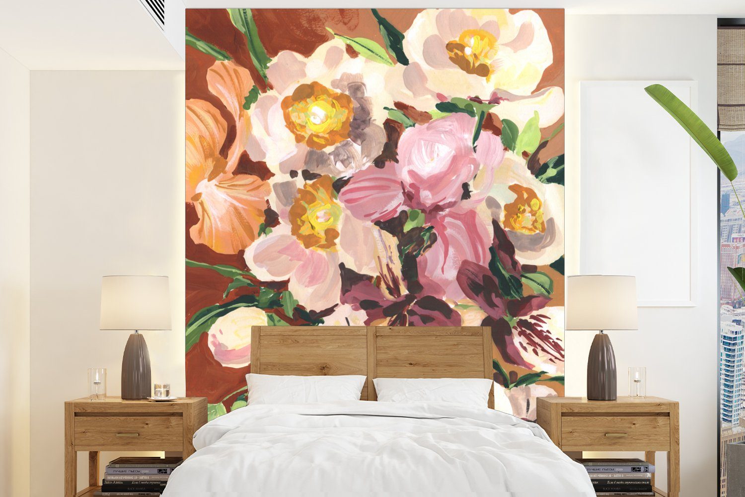 - für Kunst, bedruckt, - Matt, Orchidee Vinyl Blumen Wandtapete MuchoWow Montagefertig Tapete Wohnzimmer, Fototapete Pflanzen (4 St), -