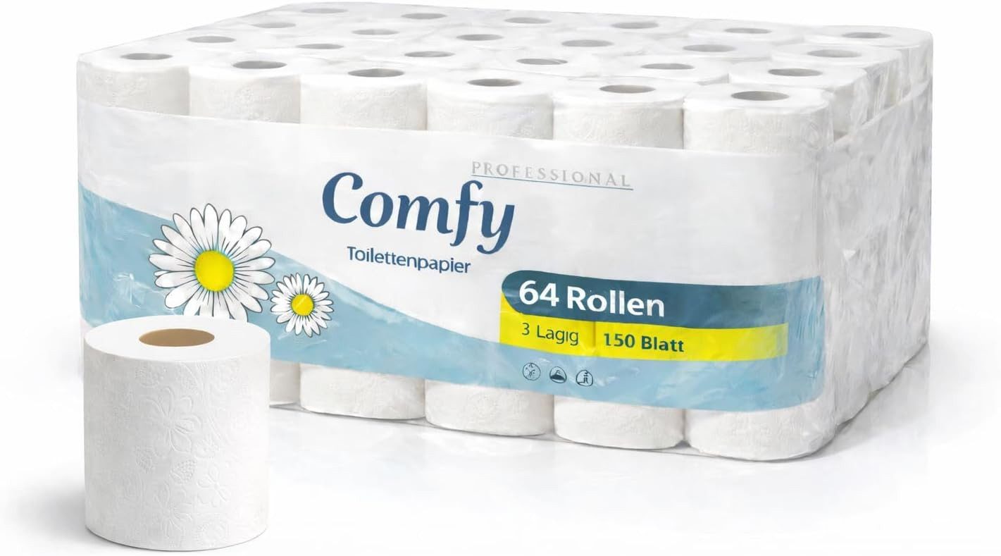 PACKEO Toilettenpapier Premium 3-lagig, 150 Blatt pro Rolle, extra weich & reißfest (Spar-Set 128-St. 2 Packungen)