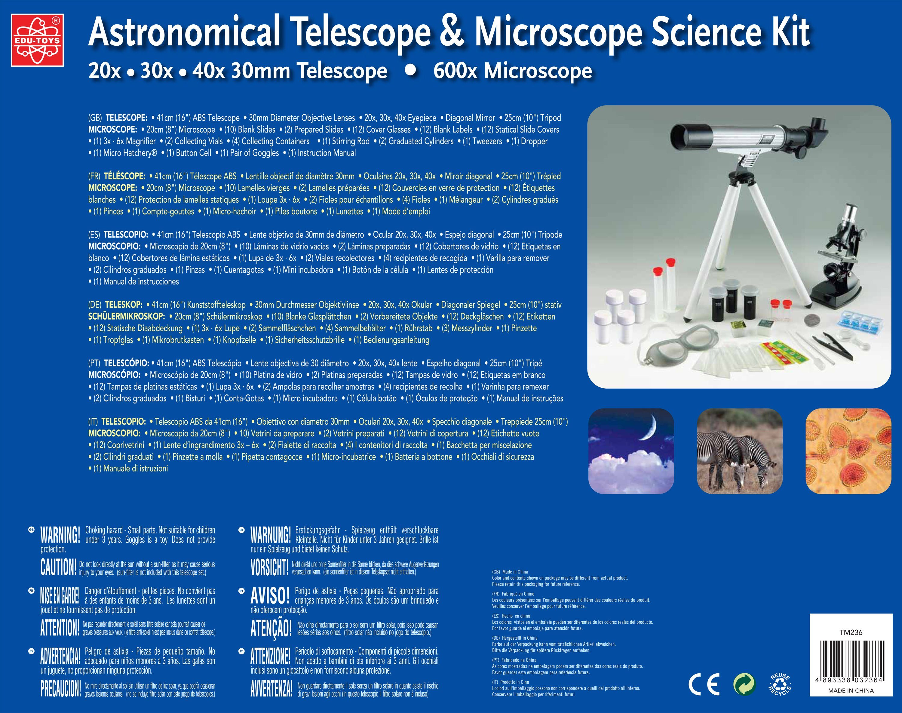 Edu-Toys Teleskop und Mikroskop Set für den Einstieg in Kosmos und Mikrokosmos Kindermikroskop (20x-40x)