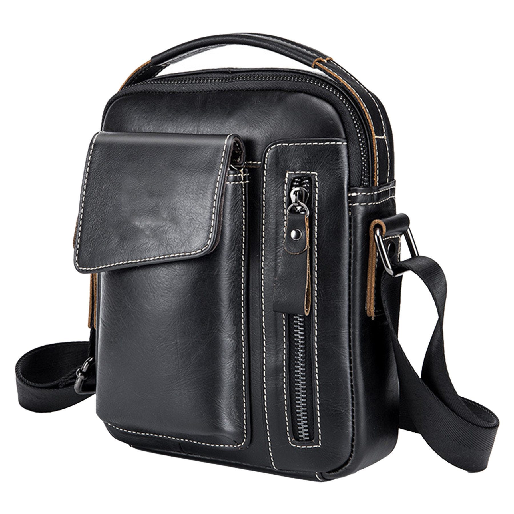 Mutig Umhängetasche Handytasche zum Umhängen Damen Herren Schultertasche Herrentasche (PU Leder Vintage Handytasche Messenger Umhängen Tasche Man Bag, Ledertasche Männer Tasche, mit Verstellbarem Gurt), für Business Arbeit Reise