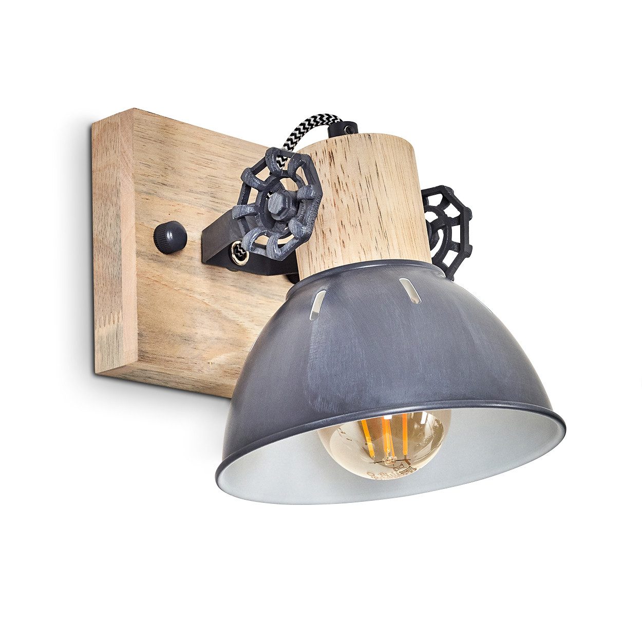 hofstein Wandleuchte »Cotes« verstellbare Wandlampe aus Metall/Holz in Grau günstig online kaufen