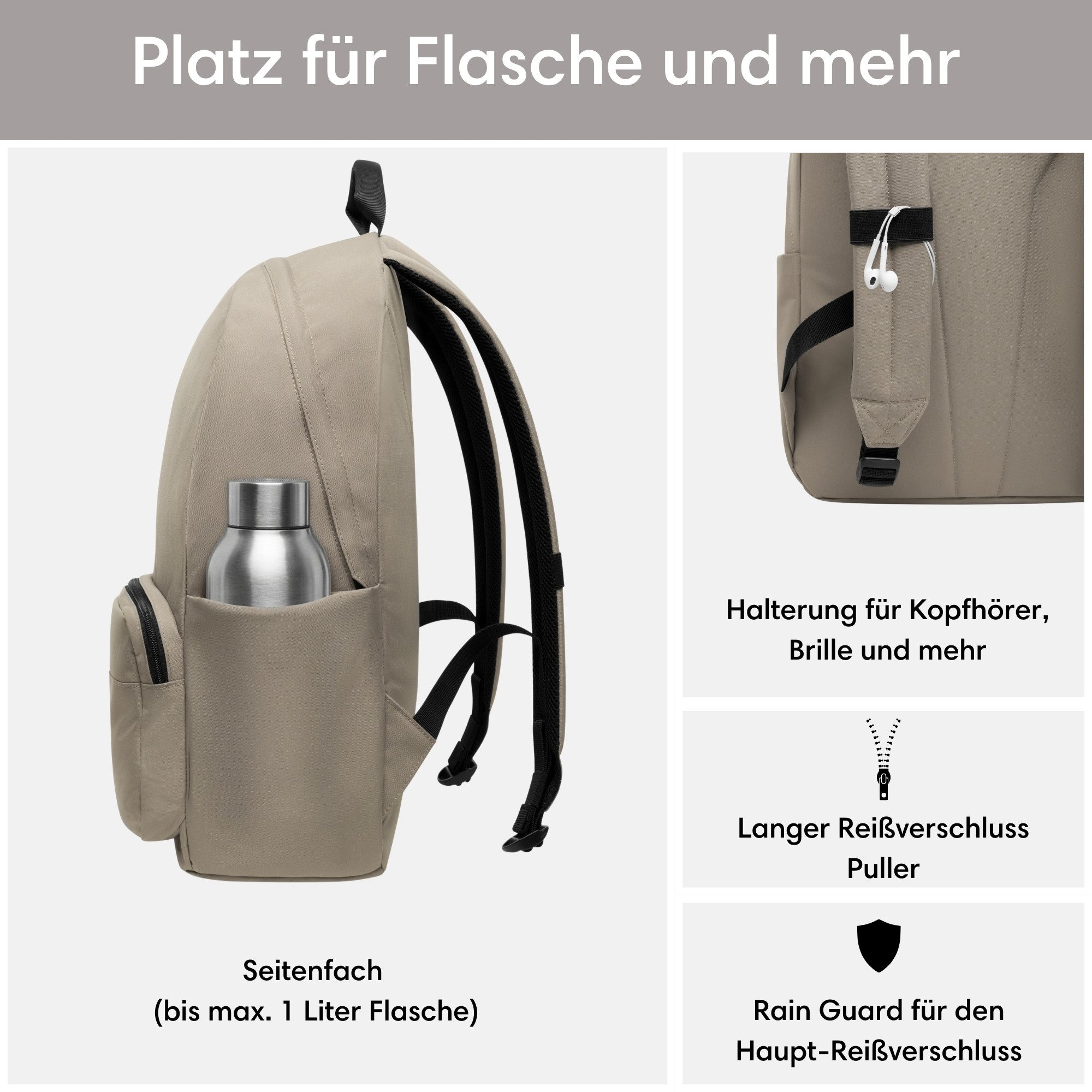 LARKSON Schulrucksack No 3 Rucksack Schule Mädchen Jungen Teenager (1-tlg), Seitentasche, Laptopfach, Wasserabweisend – Bild 4 von 5