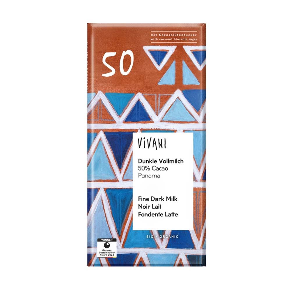 Vivani Süßigkeit Schokoladentafel - Dunkle Vollmilch 50% Cacao 80g 2er Pack