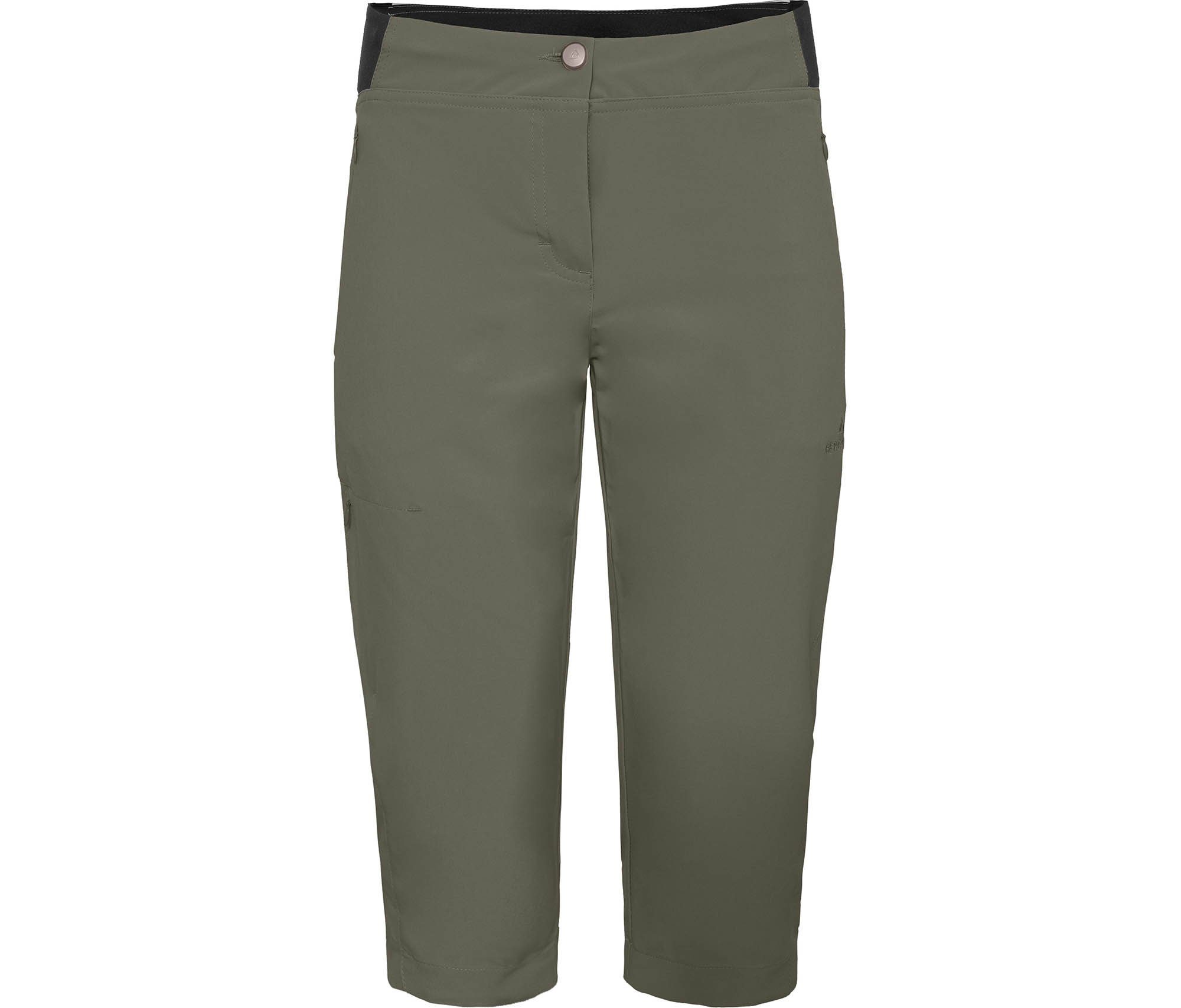 Bergson AALBORG Vario sportlich, Capri (slim) Damen grau/grün elastisch, Outdoorhose 3/4 Wanderhose, Normalgrößen, recycelt,