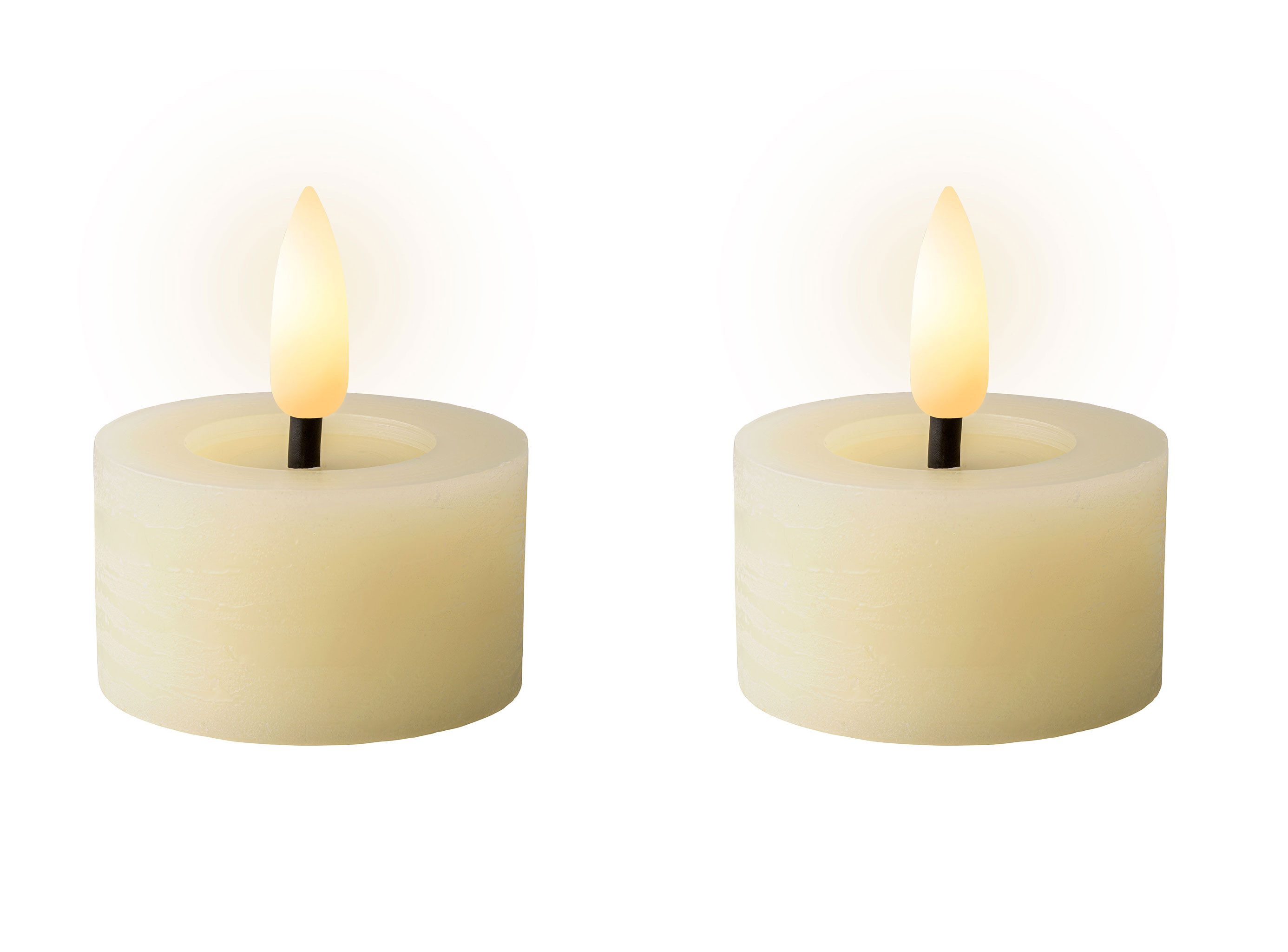Lumineo LED-Kerze, LED Teelichter mit Timer 4,4x5cm Wachs Creme / Warmweiß günstig online kaufen