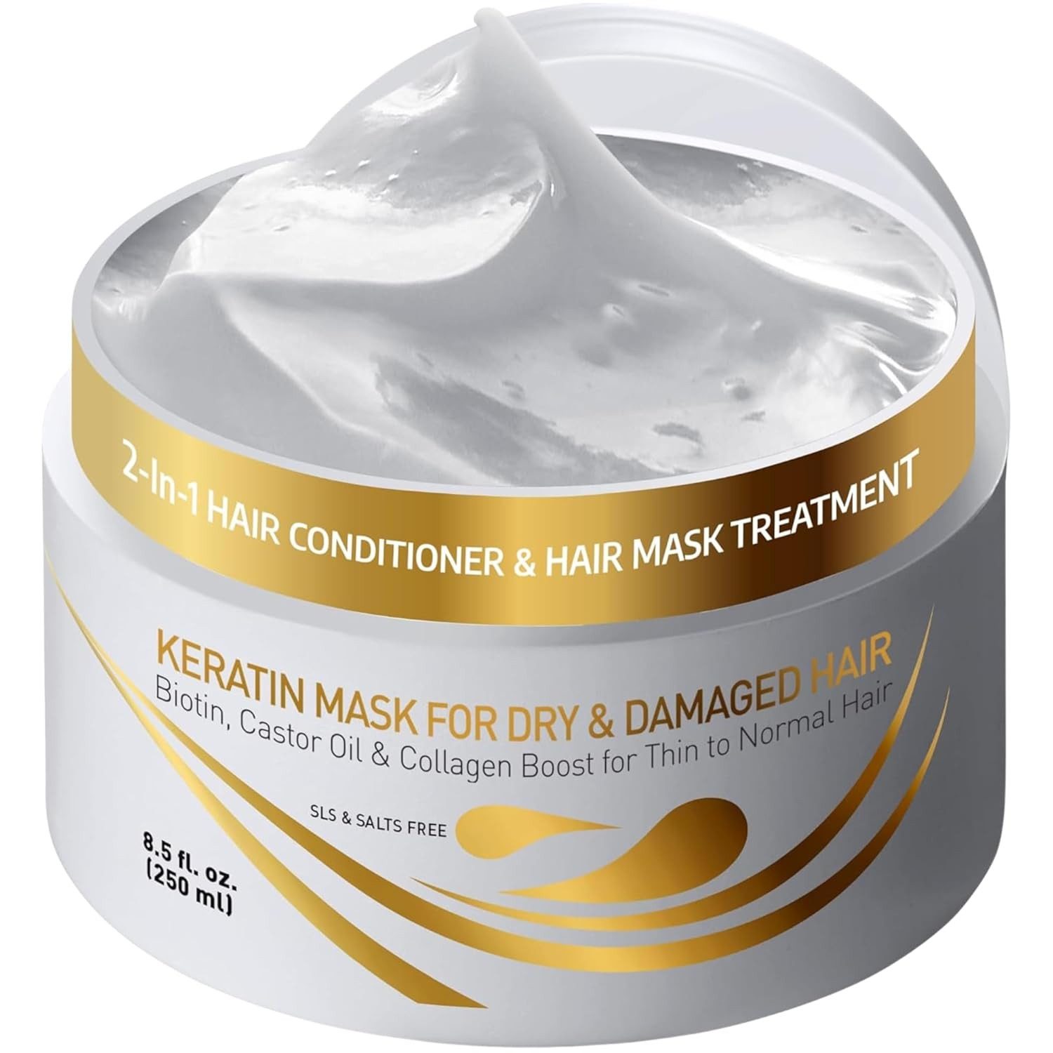 VITAMINS hair cosmetics Haarmaske Keratin – Intensive Haarkur mit Biotin, Kollagen & Ölen, 2-IN-1-HAARSPÜLUNG & HAARMASKE FÜR GLÄNZENDES, SEIDIGES HAAR, für trockenes & geschädigtes Haar