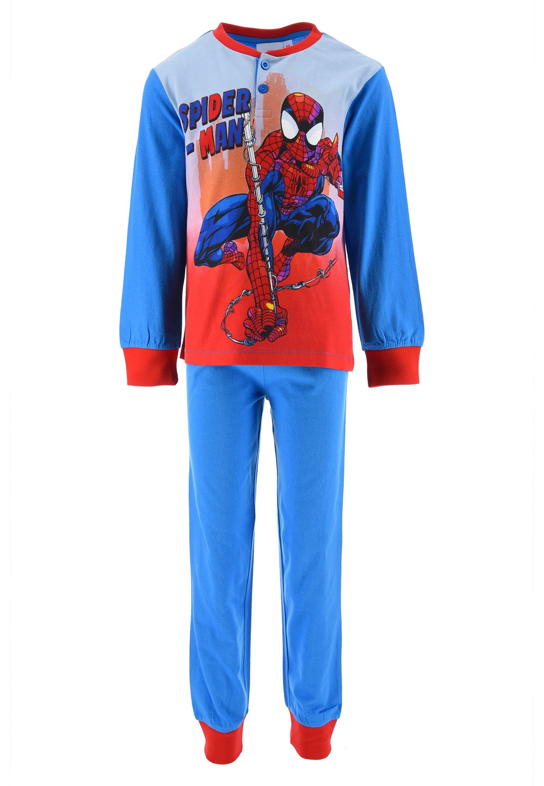 Spiderman Schlafanzug Kinder Jungen Pyjama langarm Nachtwäsche (2 tlg) Blau