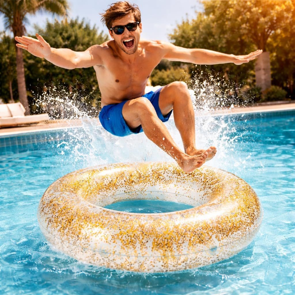 TK Gruppe Schwimmring Aufblasbarer Schwimmring aus PVC, Donut- und Flamingo-Varianten (Schwimmring), 120 cm – Bild 5 von 5
