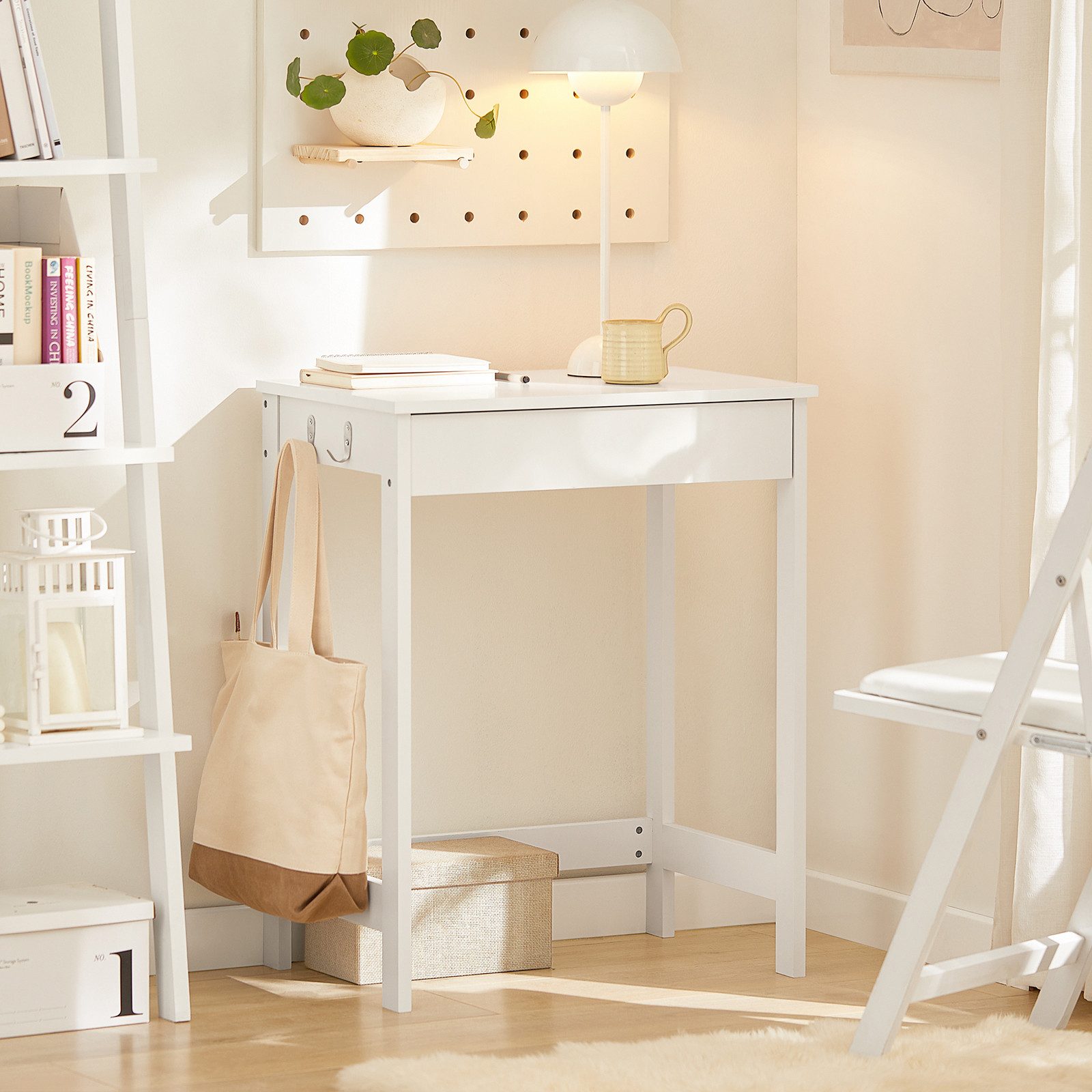 SoBuy Schreibtisch FWT43, Bürotisch, Tisch, Eckschreibtisch, Computertisch Arbeitstisch mit einer Schublade und 2 Haken, Homeoffice