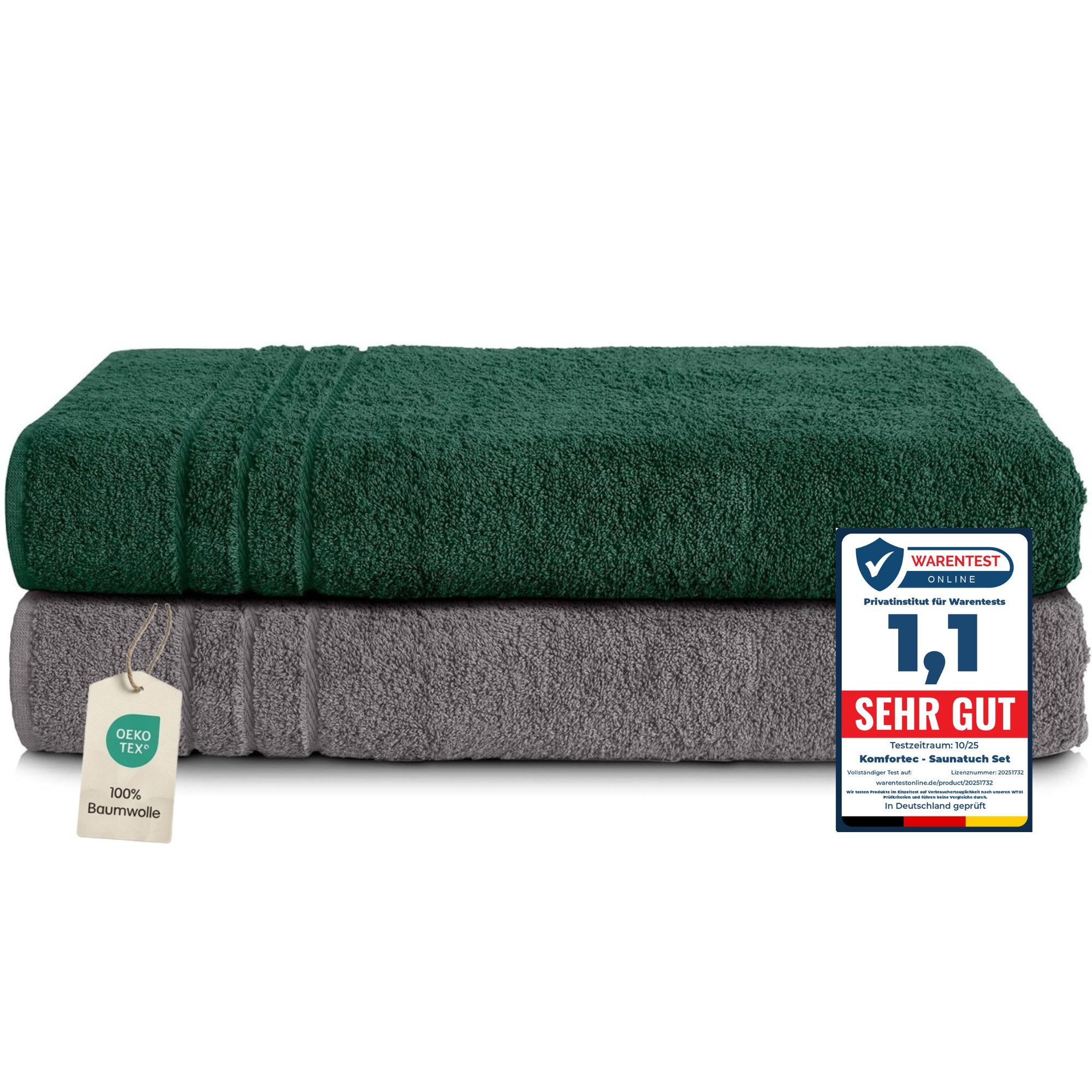 Komfortec Saunatuch Frotte aus 100% Baumwolle, Frottee (Packung, 2-St), 80x200 Saunatücher set XXL, Weich, Schnelltrocknend