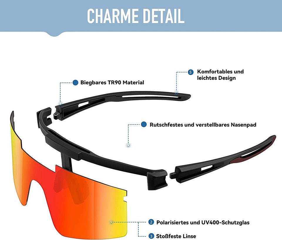 PACIEA Sportbrille Sonnenbrille Herren-Damen-Fahrradbrille Polarisiert UV Schutz Leicht