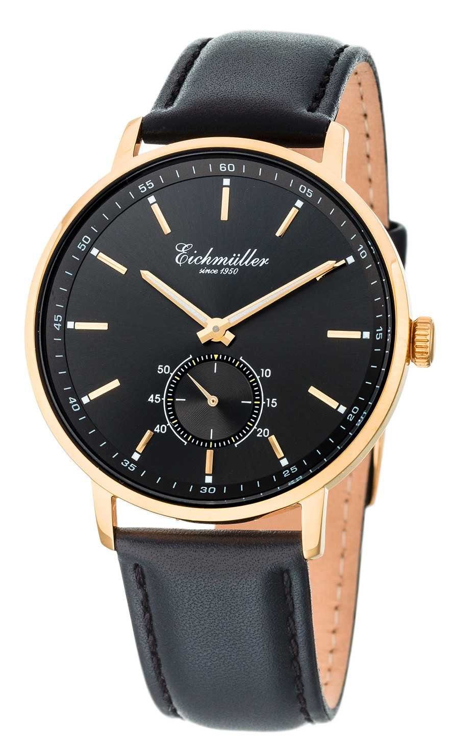 mm Quarzuhr Lederband Herrenuhr Eichmüller 3038-04 41 Slim-Gehäuse schwarz/goldfarben