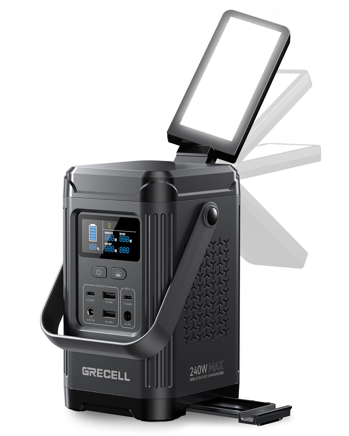 240-W-Kraftwerk mit 153,6 Wh Solargenerator und LiFePO4-Batterie Powerbank