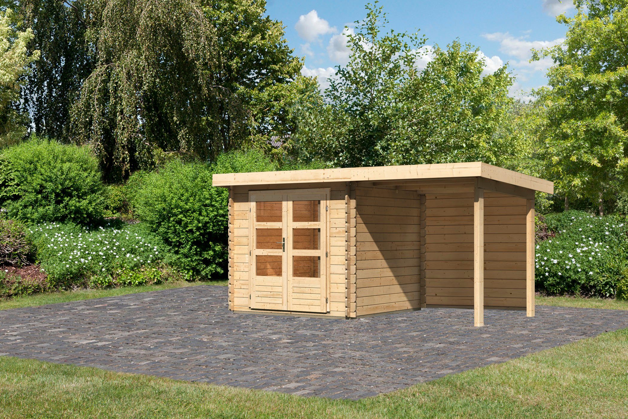 Karibu Gartenhaus Schloßsee 2, BxT: 454,5x273 cm, (Set), mit Anbaudach und Rückwand