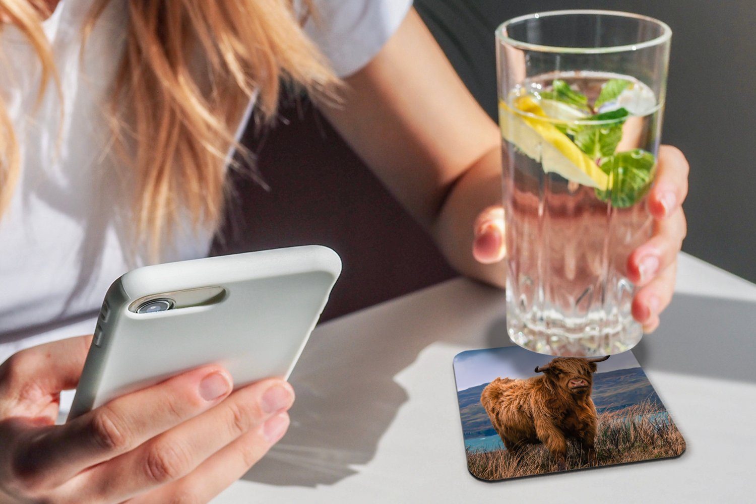 - Berg Schottischer für Glasuntersetzer Tasse Natur Gläser, MuchoWow - Highlander Zubehör Tischuntersetzer, Kuh, - Glasuntersetzer, Untersetzer, Korkuntersetzer, - 6-tlg., Wasser