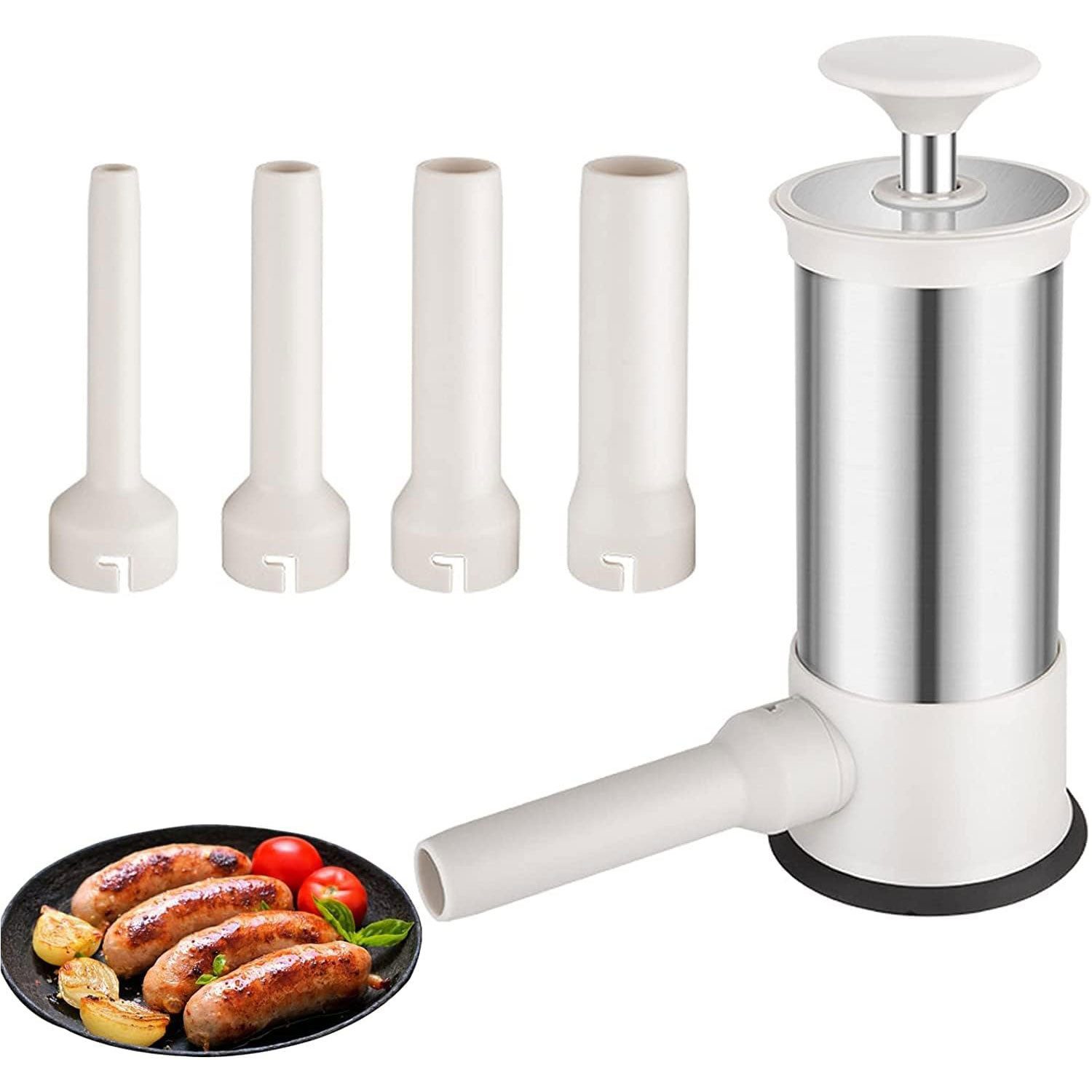 Wurstfüllaufsatz 1.5 L Edelstahl Wurstfüller Manuelle Wurstfüllmaschine mit 4 Füllrohre