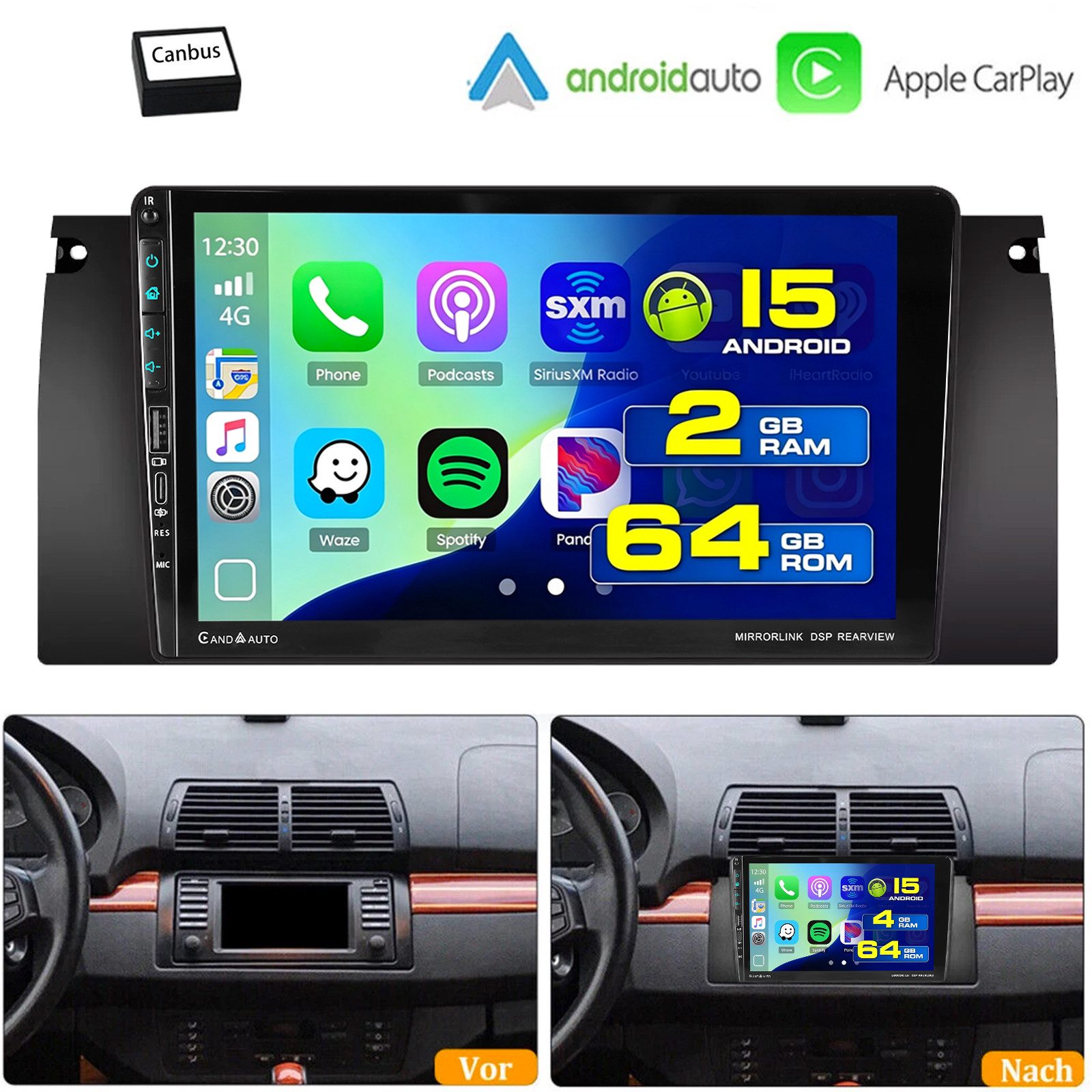 ESSGOO DAB+ Für BMW 5er E39 7er X5 E53 E38 Android15 Autoradio Carplay Type-C Autoradio (RDS, 4+64GB(optional), Digitalradio (DAB), FM, AM, SWC, Carplay Android Auto Bluetooth EQ USB GPS Navi WIFI Touchscreen)