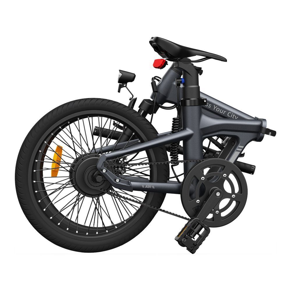 ADO E-Bike 2× E-Fahrrad Handyhalter Damen/Herren,StVZO Gang, Hintermotor, Riemenantrieb,Citybike, 1 ebike Air 20S mit +Fingerabdruck-Schloss, Faltbar, klapprad Grau+Grau