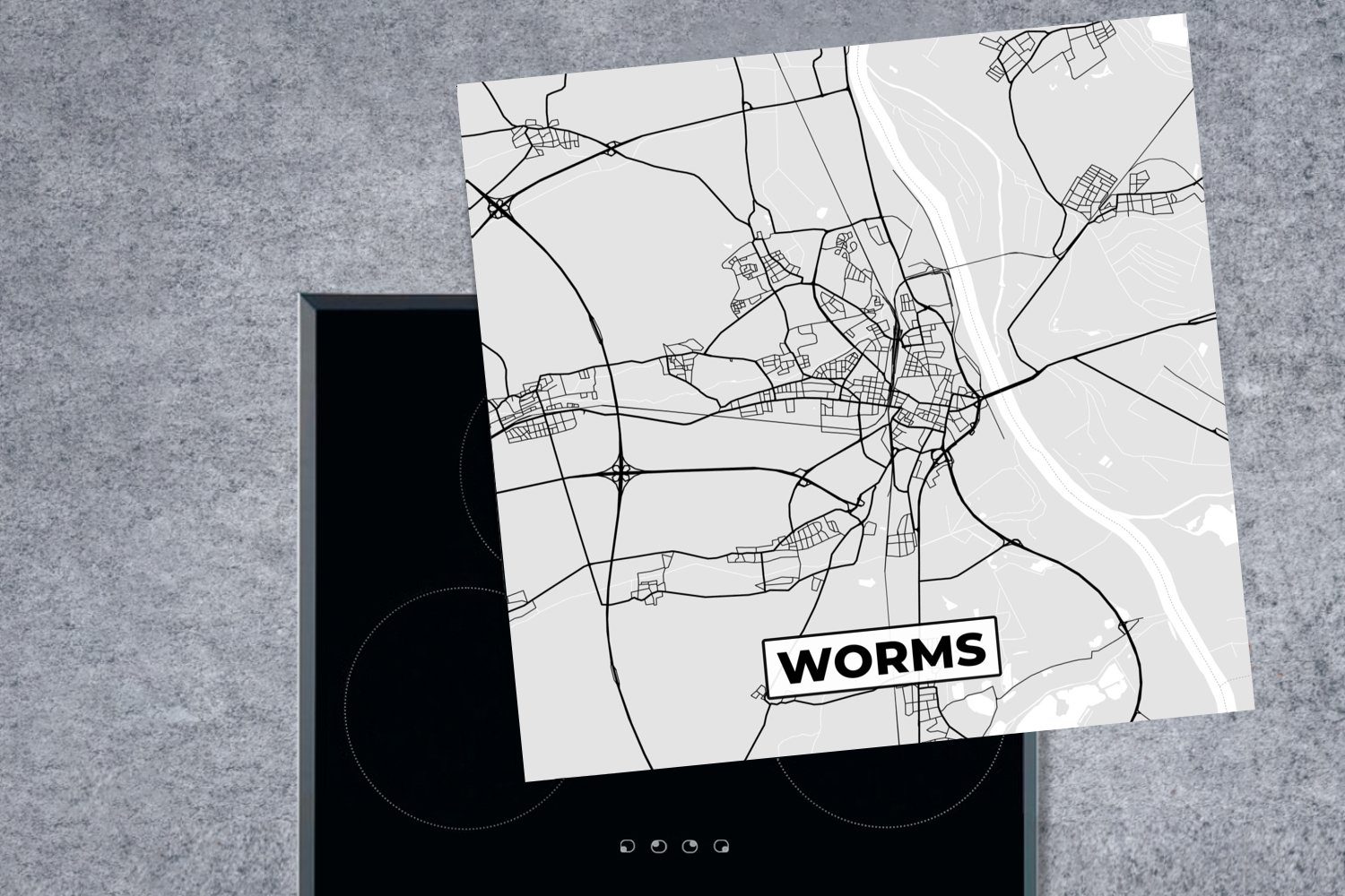 Herdblende-/Abdeckplatte Vinyl, für 78x78 - (1 Karte küche Ceranfeldabdeckung, - Deutschland, MuchoWow Worms cm, tlg), - Karte Arbeitsplatte