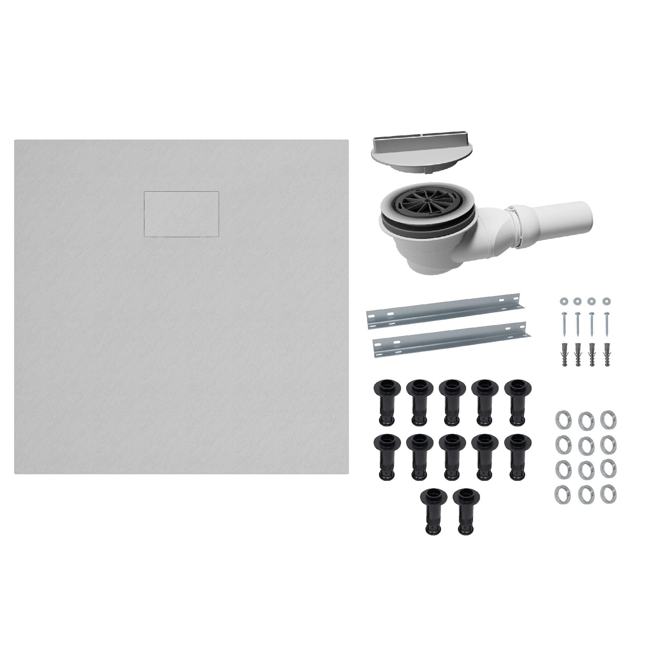 Schulte Duschwanne DWM Tec Midra, Quadratisch, Mineralwerkstoff, Komplettset, mit Ablauf und Füße, 90 x 90 cm