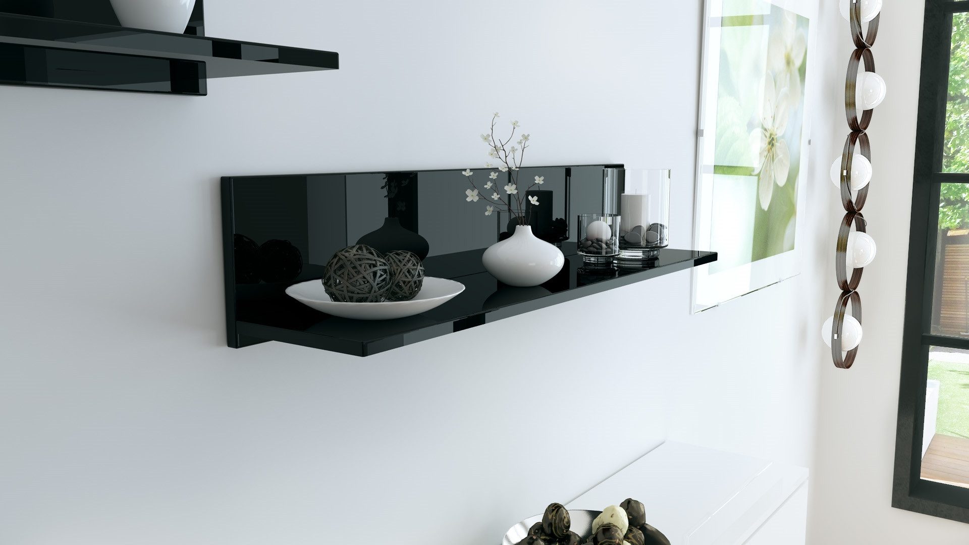 Vladon Wandregal Skadu, Schweberegal, Schwarz Hochglanz (97,5 x 18,5 x 18,5 günstig online kaufen