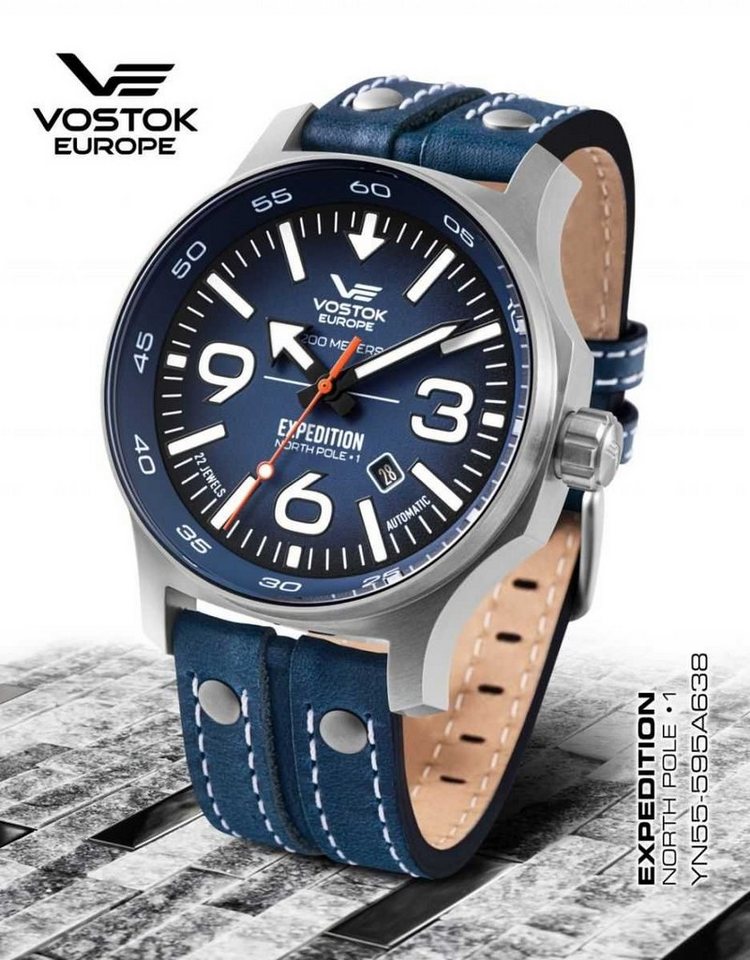 Vostok Europe Automatikuhr Expedition Nordpol 1 Herrenuhr YN55-595A638  Lederband 47 mm