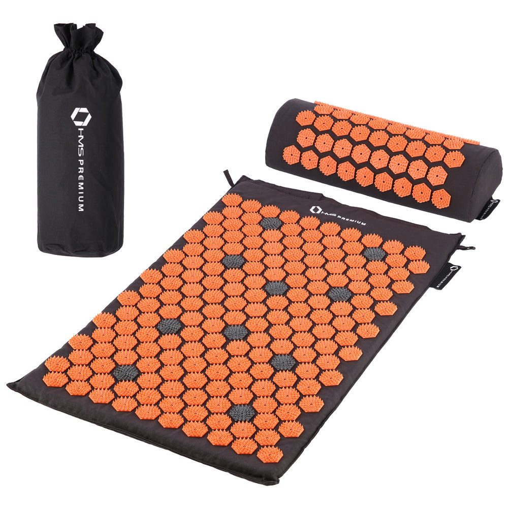 HMS Premium Akupressurmatte Akupressurmatte mit Kissen (Spar-Set, 1-St., fördert Durchblutung), Ideal für Rücken, Nacken, Füße, Hände oder im Sitzen