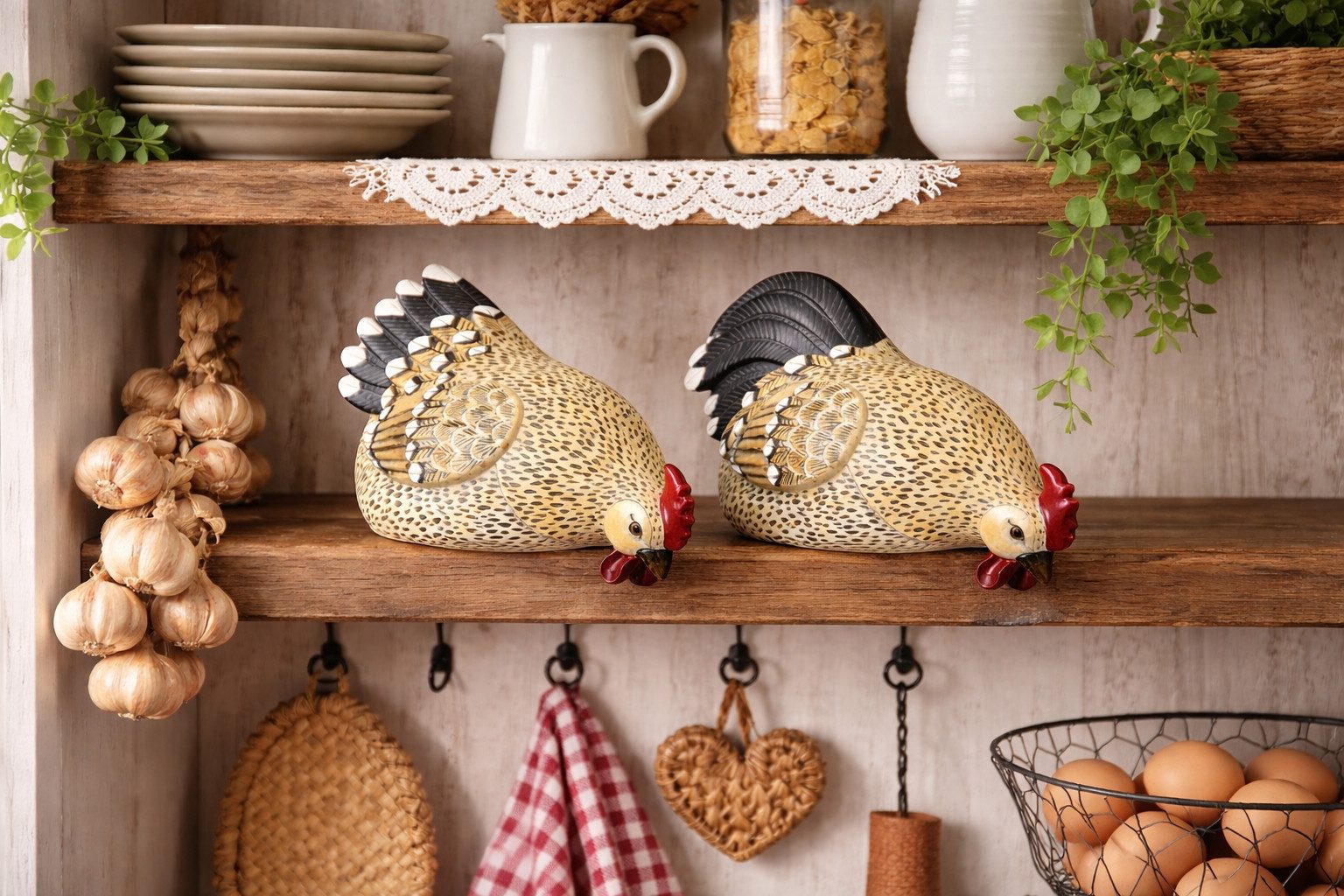 finehomegarden Dekofigur Deko Huhn Kantenhocker 2-fach sortiert natur/schwarz – Landhaus (Set, 2 St., 2er- Set), Dekofigur Polyresin, 23,5x12,5x H15,5cm und 30x12x H17,5cm Skulptur