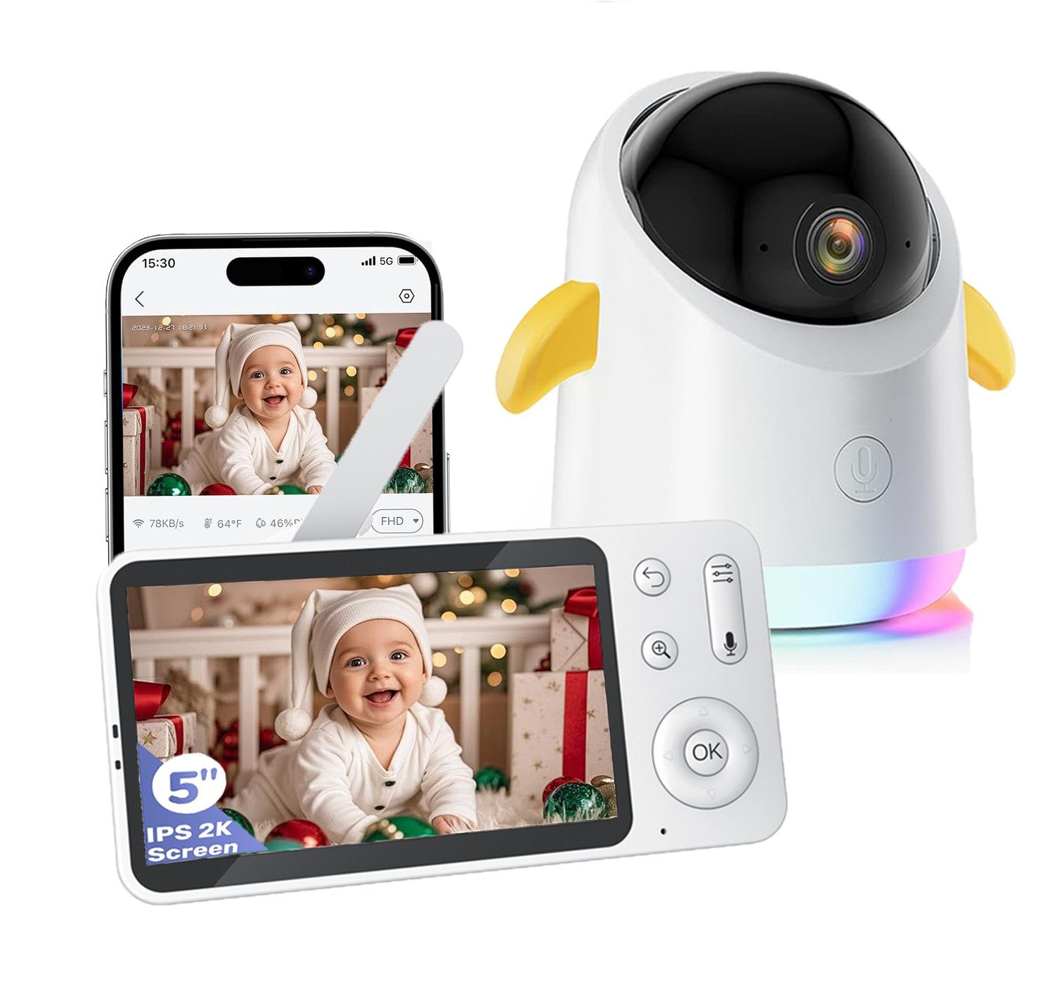ieGeek Babyphone Babyphone mit Kamera 2K/3MP WLAN Video Babyfon mit App 4×Zoom, Intelligentes Nachtlicht, 360 Gard,Bewegungsverfolgung, IR Nachtsicht, 1-tlg., Weinen/Bewegungs/Geräuscherkennung, Temperaturerkennun, APP-Funktion für mehrereBenutzer,300m Signal,Automatisch verfolgen
