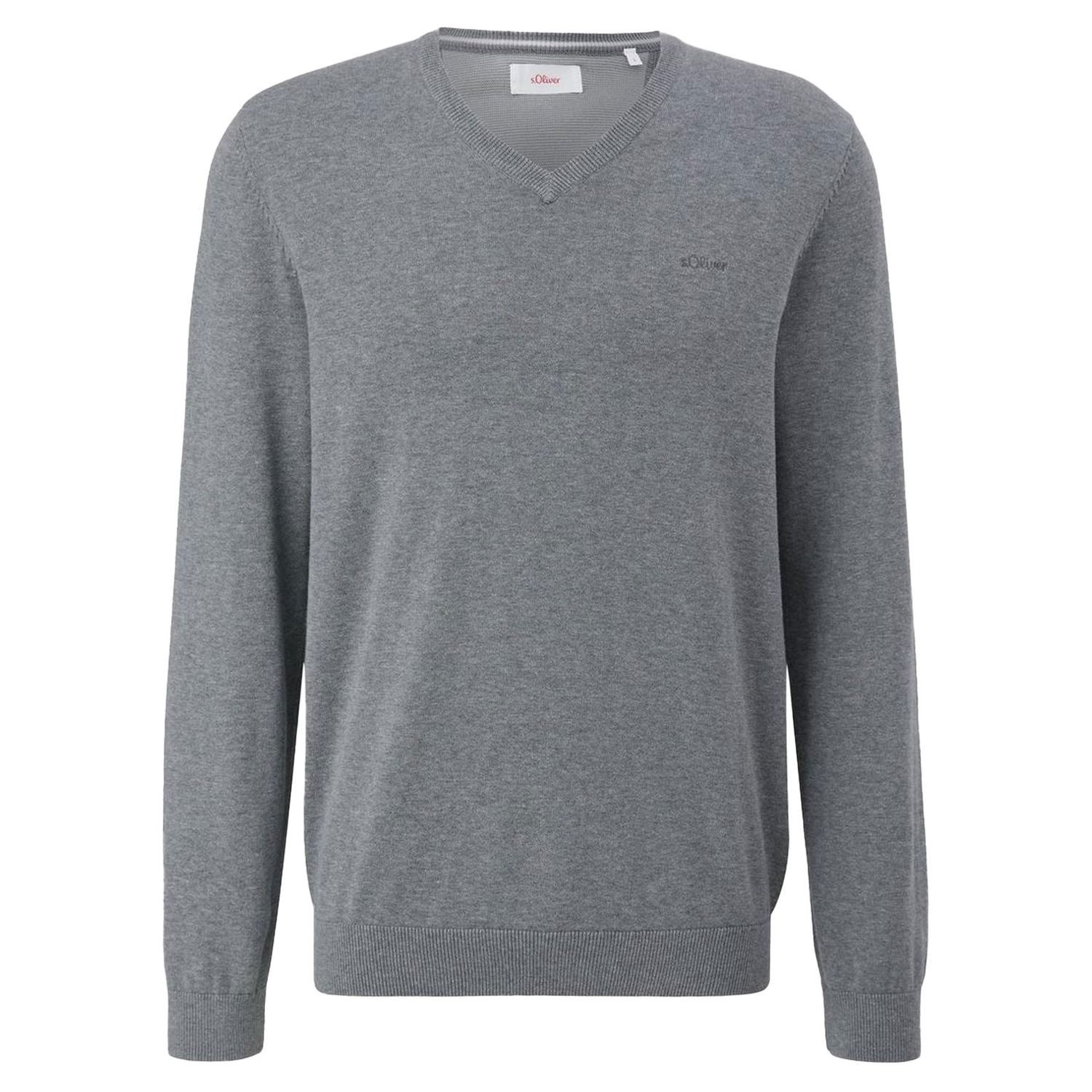s.Oliver V-Ausschnitt-Pullover Casual (1-tlg) mit V-Ausschnitt und Logo-Stickerei, Feinstrick