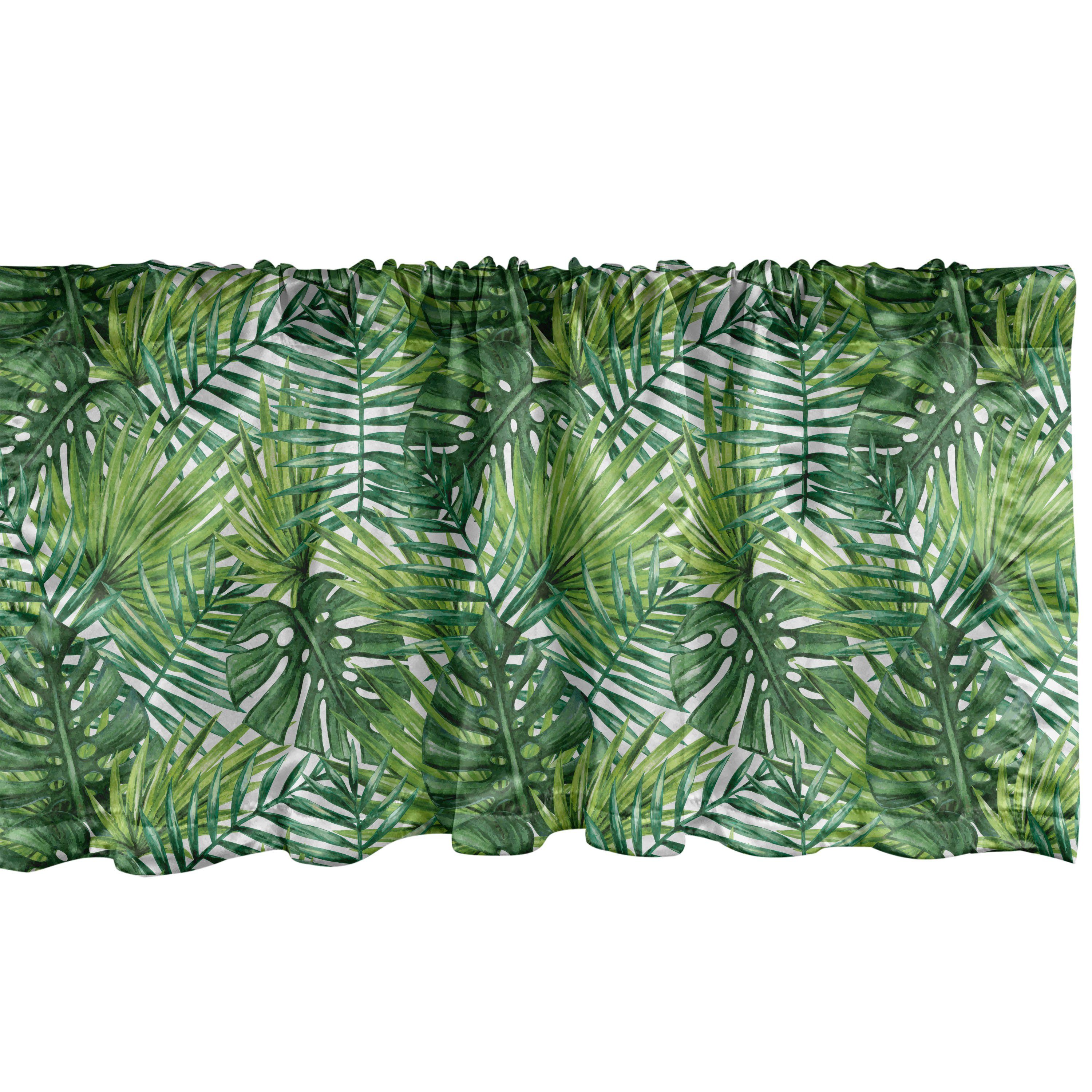 Scheibengardine Vorhang Volant für Küche Schlafzimmer Dekor mit Stangentasche, Abakuhaus, Microfaser, Blatt Baum-Blätter Aquarell