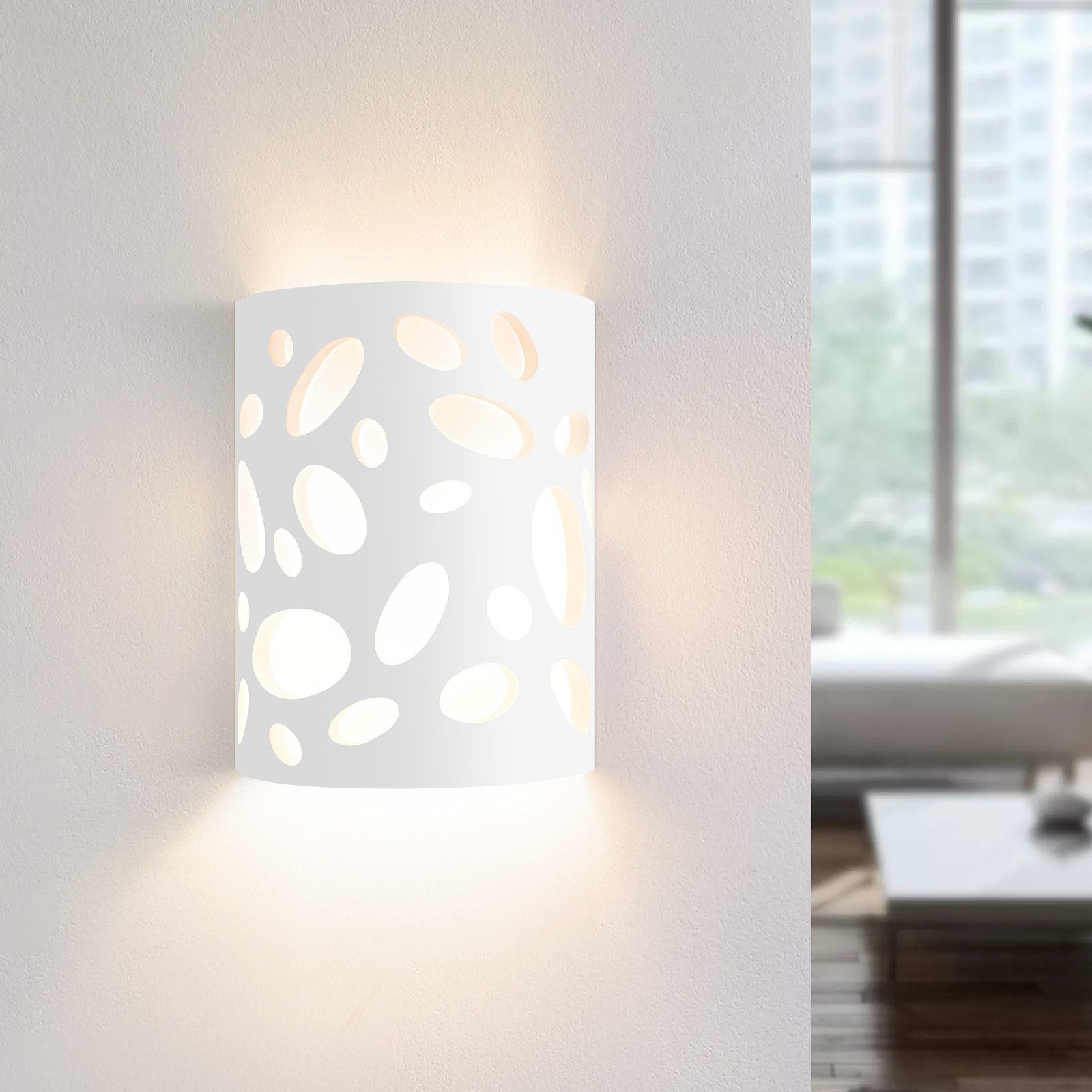 ZMH Wandleuchte Innen Modern Gipsleuchte E14 Weiß Wandlampe für Wohnzimmer Küche, Hochwertiges durchbrochenes Design, ohne Leuchtmittel, Up und Down Wandlicht fürTreppenhaus