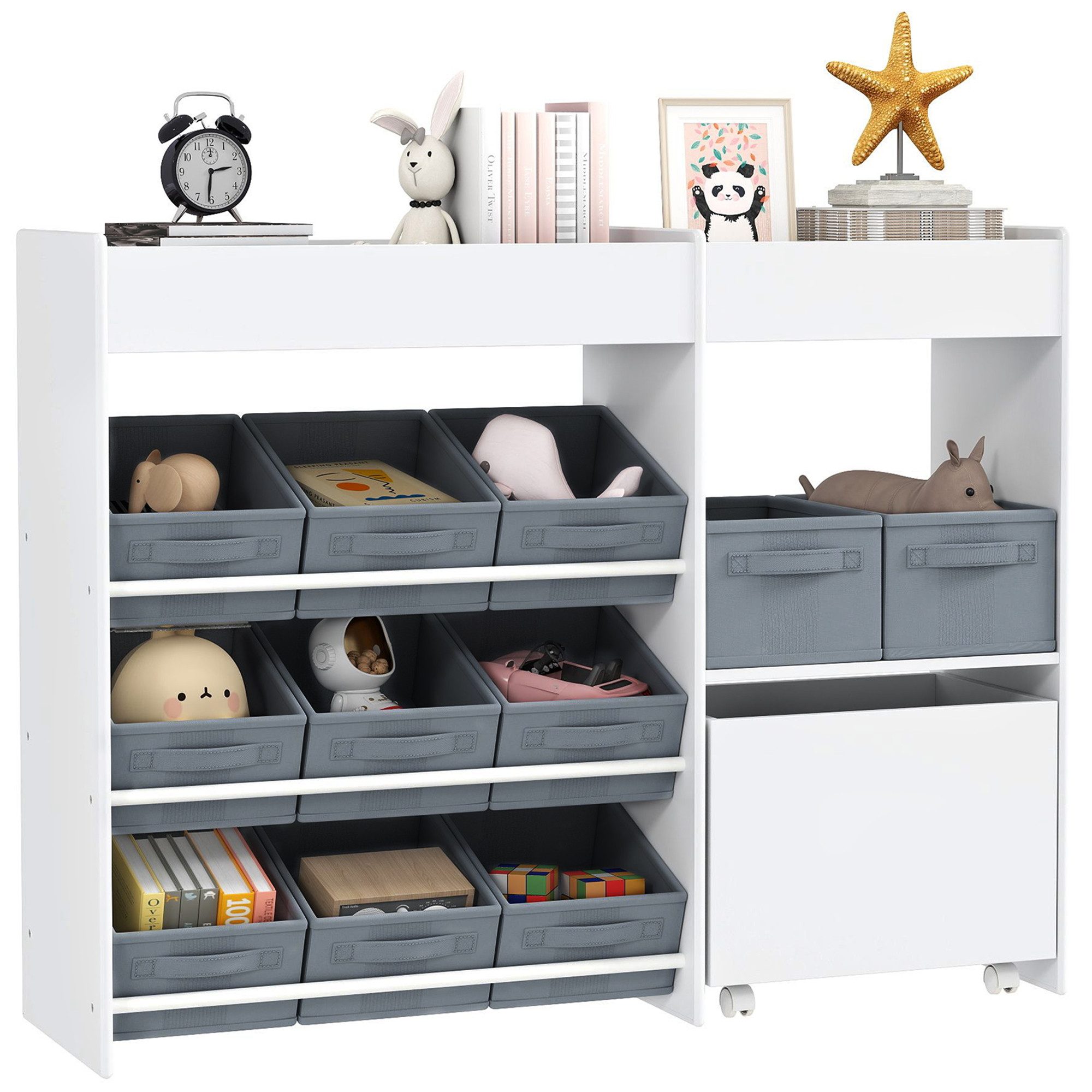 AIYAPLAY Spielzeugtruhe Spielzeug-Organizer, 11 Boxen, Kinderzimmerregal obere Fächer (Kinderregal, 1 St., Kinder Bücherregal), für Kinderzimmer, Kindergarten, 105 x 30 x 80 cm, Weiß