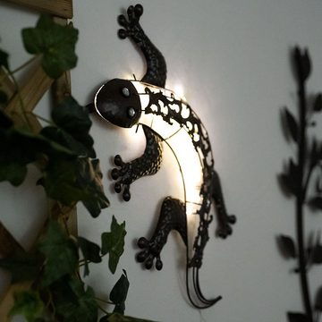 etc-shop LED Dekofigur, LED-Leuchtmittel fest verbaut, Solar Wandlampen für Außen Tier Gartenfigur Gecko