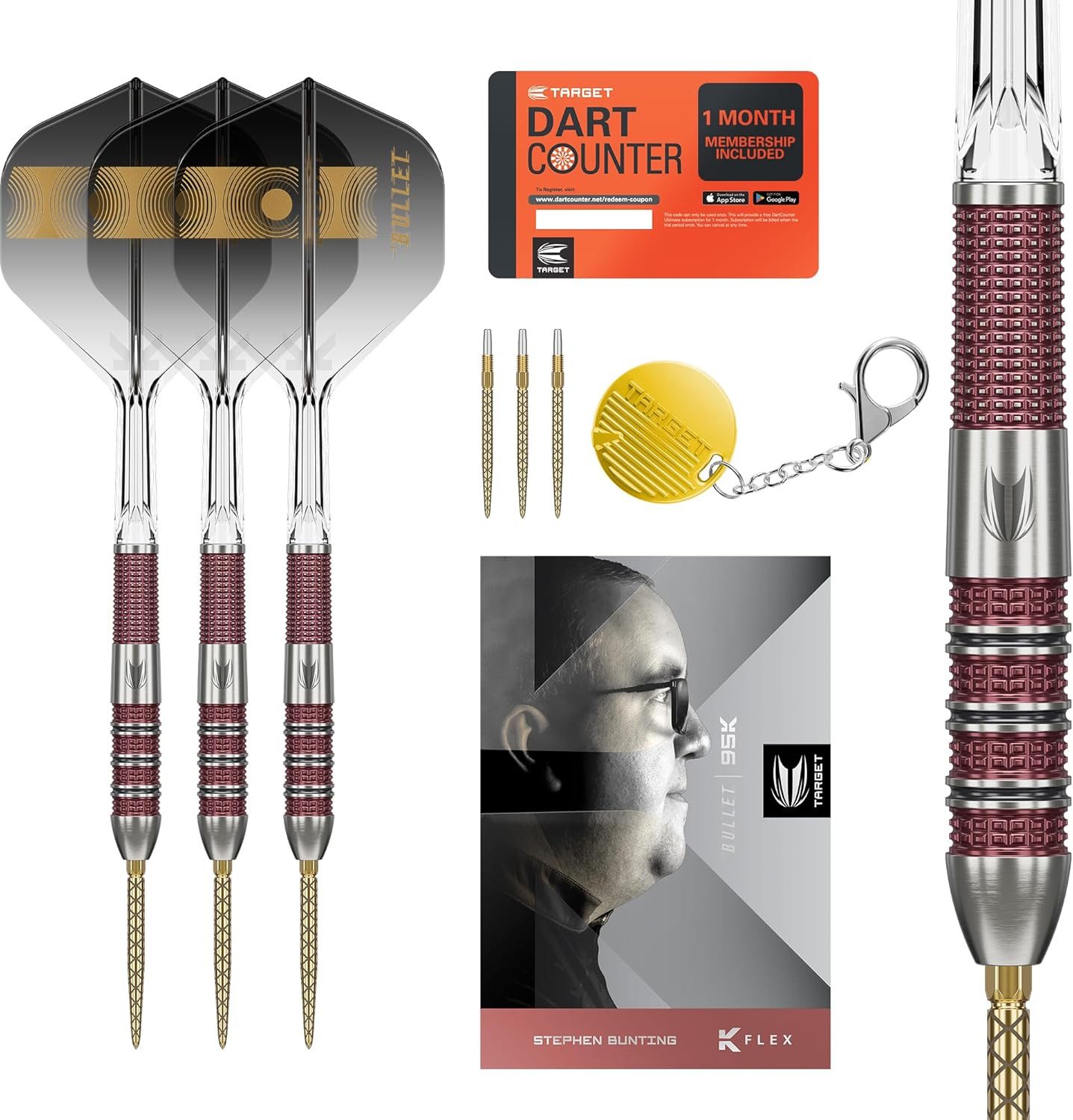 TARGET DARTS Dartpfeil Stephen Bunting 95K Swiss Point Steel Tip Dart Set, 23G 95% Wolfram