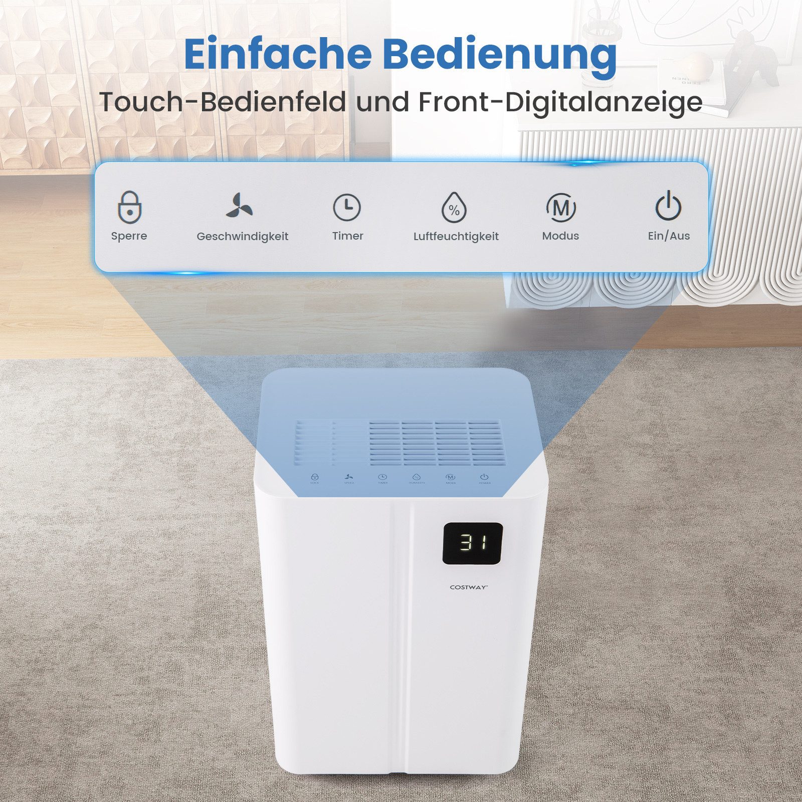COSTWAY Luftentfeuchter, für 75 m³ Räume, Entfeuchtung 25.5 l/Tag, Tank 4 l – Bild 4 von 5