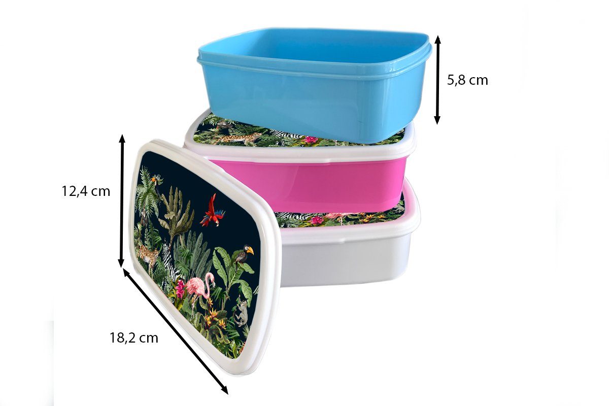 weiß - - Flamingo Kinder - und MuchoWow für für Mädchen - Zebra, Erwachsene, Tiere Brotdose, Jungs Kinder Kunststoff, und (2-tlg), Brotbox - Pflanzen Dschungel Lunchbox