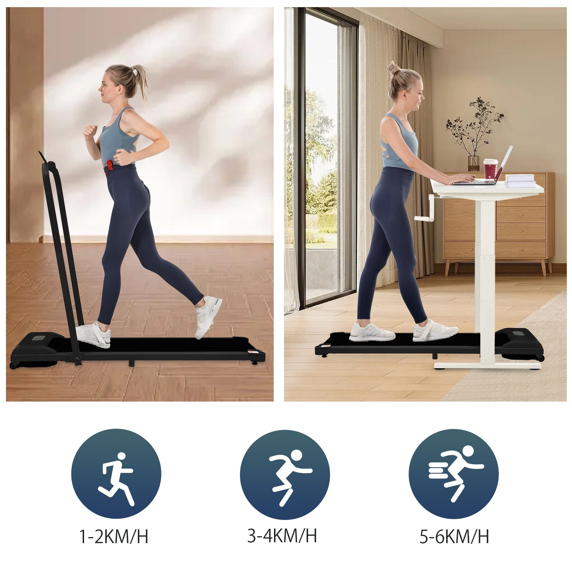 Bluetooth, Laufband LED-Display Jogging Klappbar Schwarz mit elektrisch, Pad, km/h 1-6 Merax Underdesk Fernbedienung, Treadmill, Walking