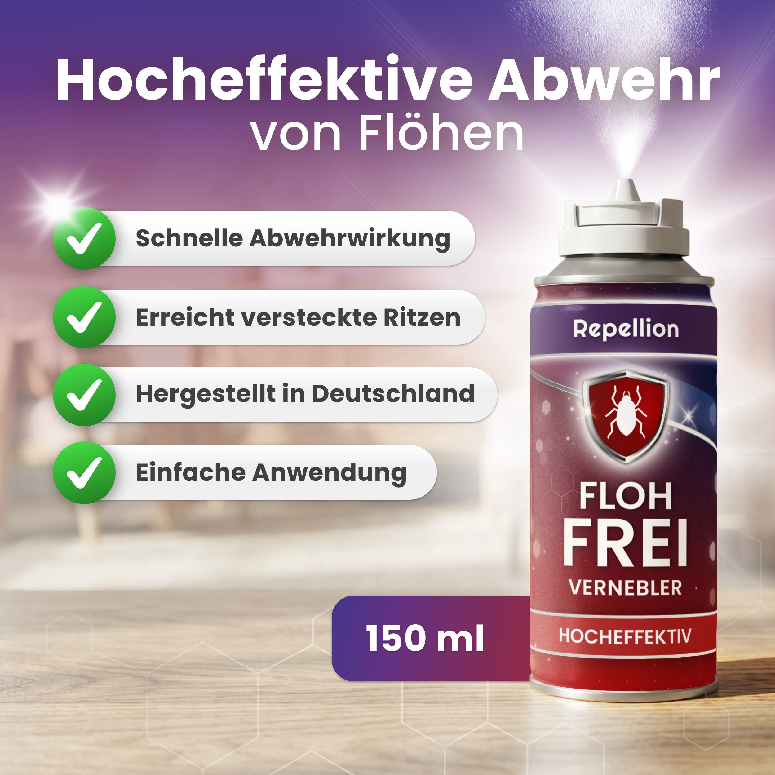 Repellion Insektenspray Floh Fogger für die Wohnung – Fogger gegen Flöhe & Flohbombe, 150 ml, Vernebler zum effektiven Flöhe bekämpfen