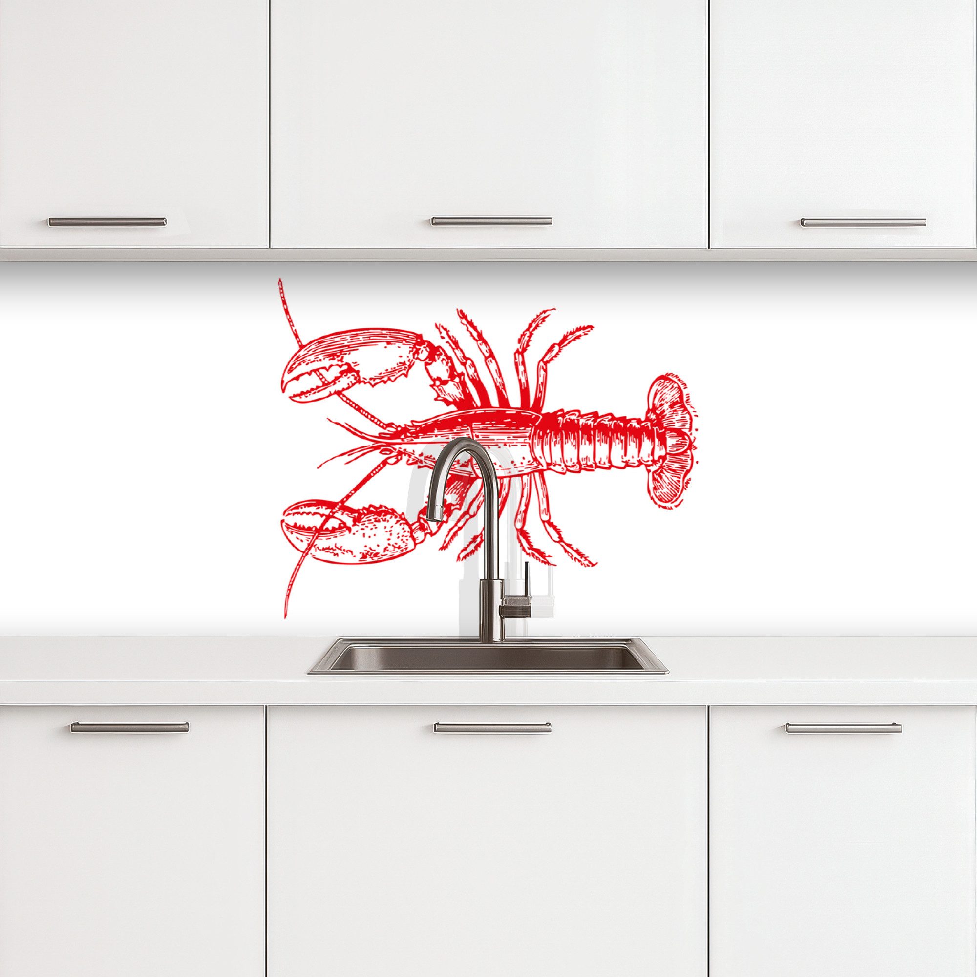 KitchenYeah Küchenrückwand selbstklebend (keine Folie) Krebs - Rot - Weiß, (1-tlg), Spritzschutz, Küche, Rückwand, Küchenwand, Ohne Bohren, 250x80 cm