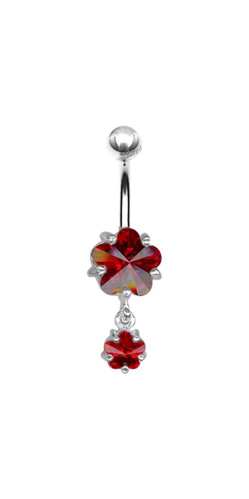 Bauchnabelpiercing Nabel Stecker Silber Piercing 2 Blumen Anhänger mit Kristall Elements